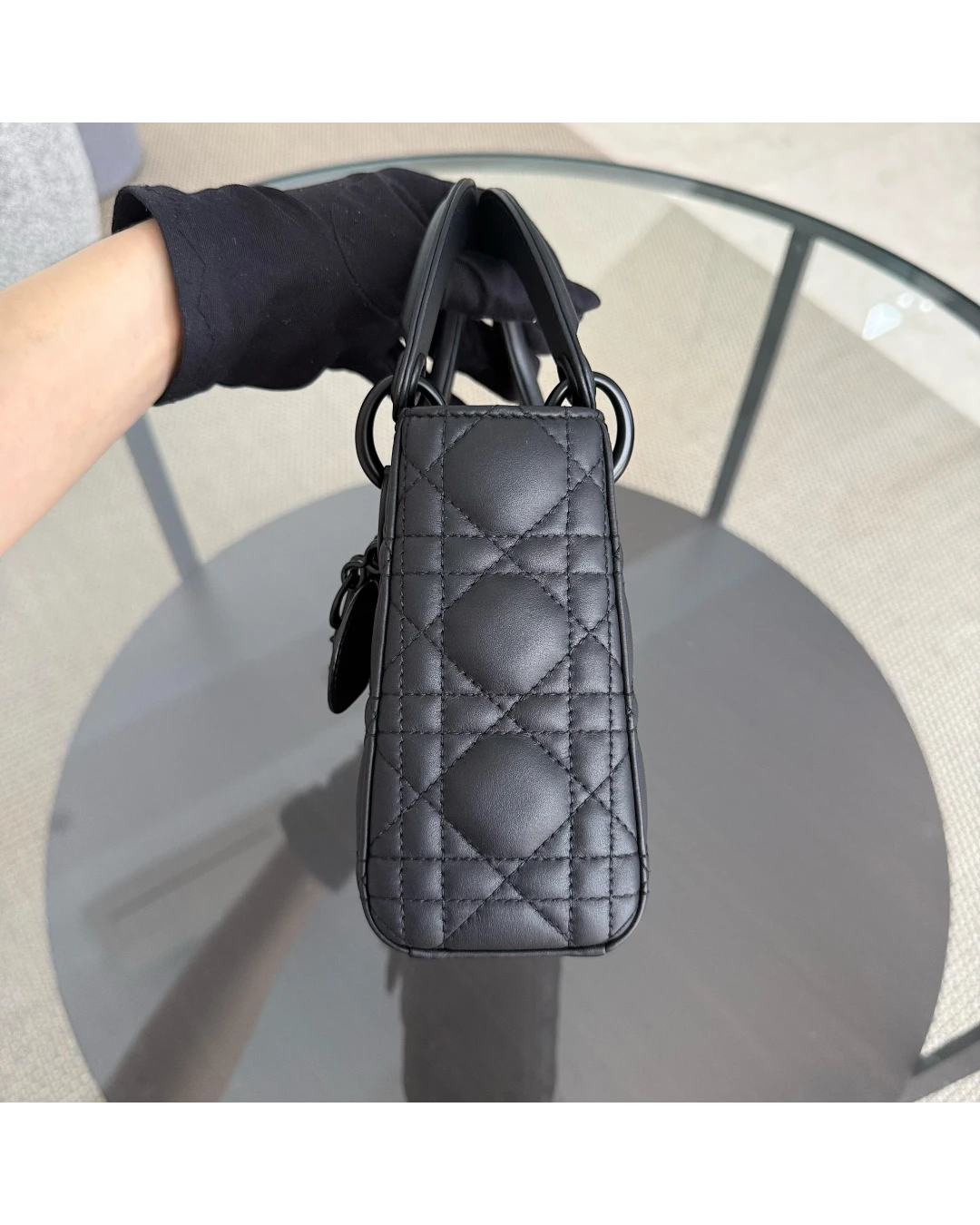 Dior Lady Mini - Cannage Calfskin So Black Black Hardware Chain Strap