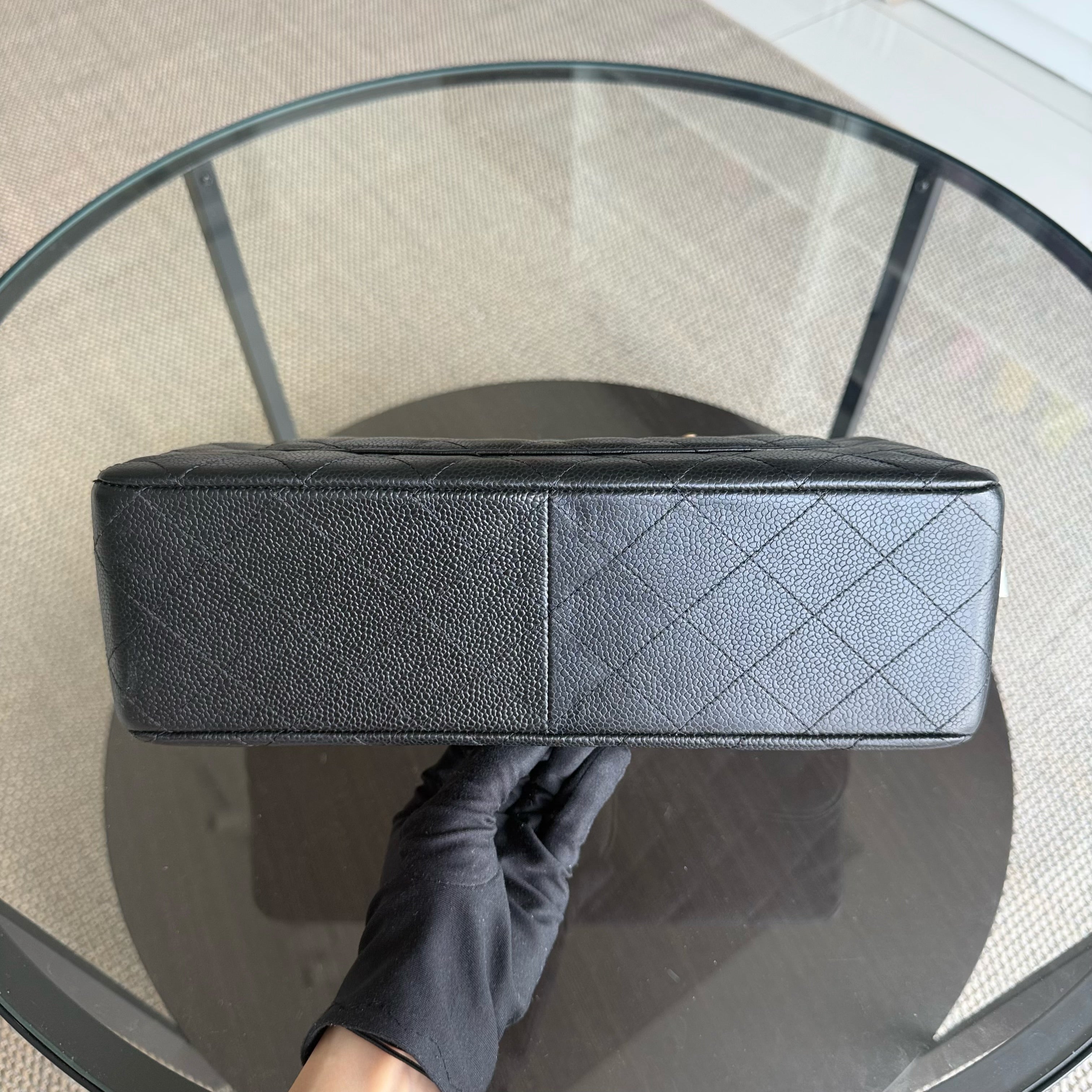 Chanel Classic Flap Jumbo - Caviar 30CM Single Flap Quilted Black Gold Hardware Series 13