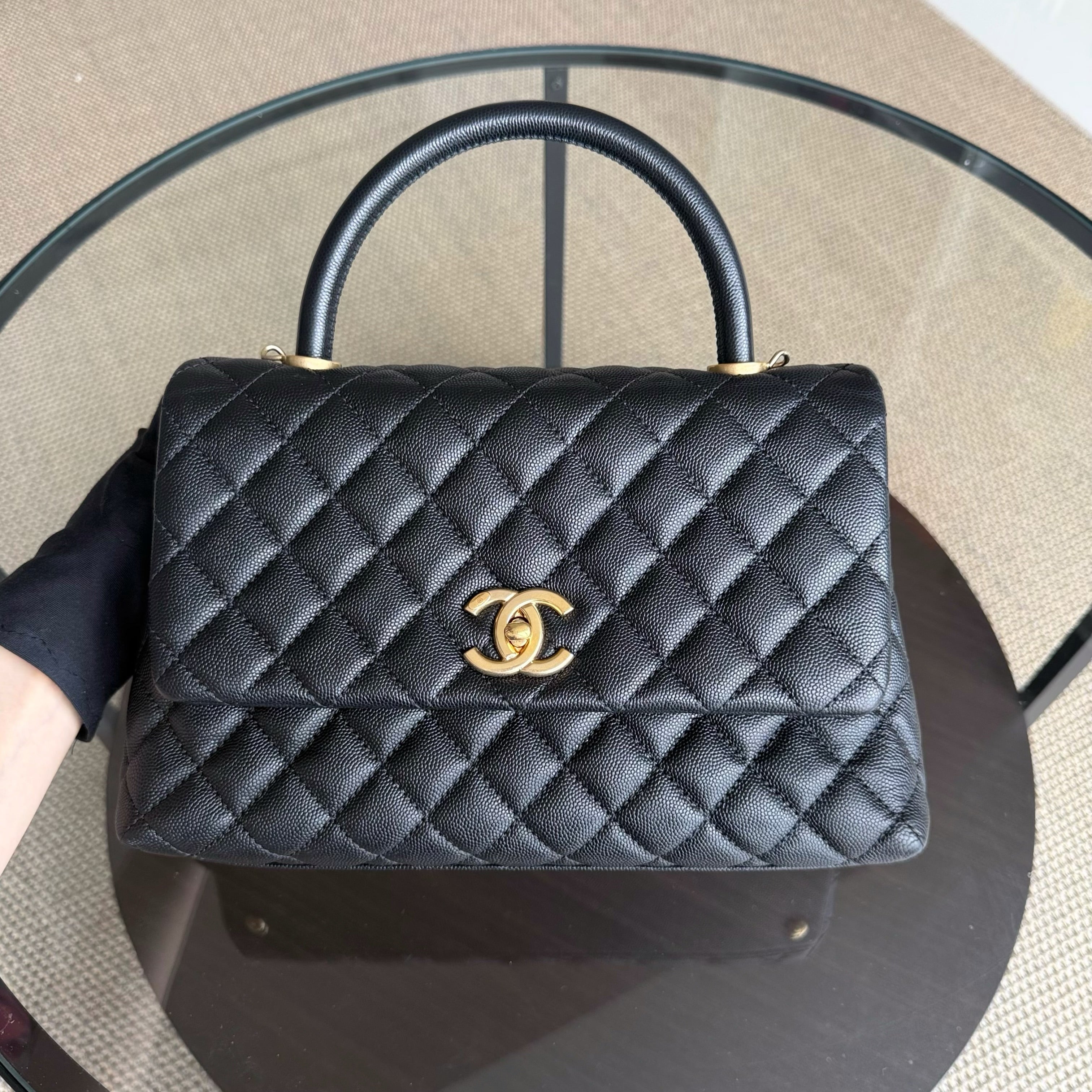 Chanel Coco Handle Medium - Caviar 29CM Quilted Black Gold Hardware Series 25