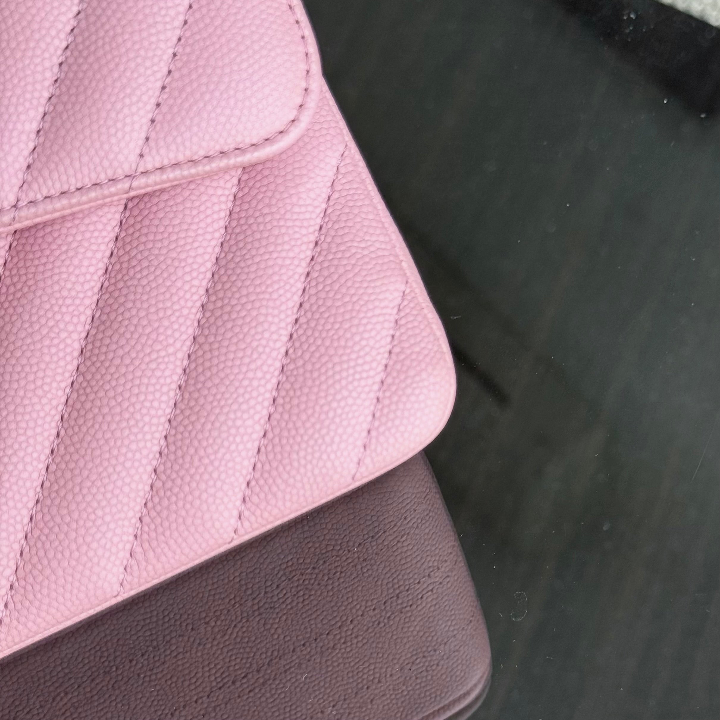 Chanel Classic Flap Small - Caviar 23CM Chevron Light Pink Gold Hardware Series 28