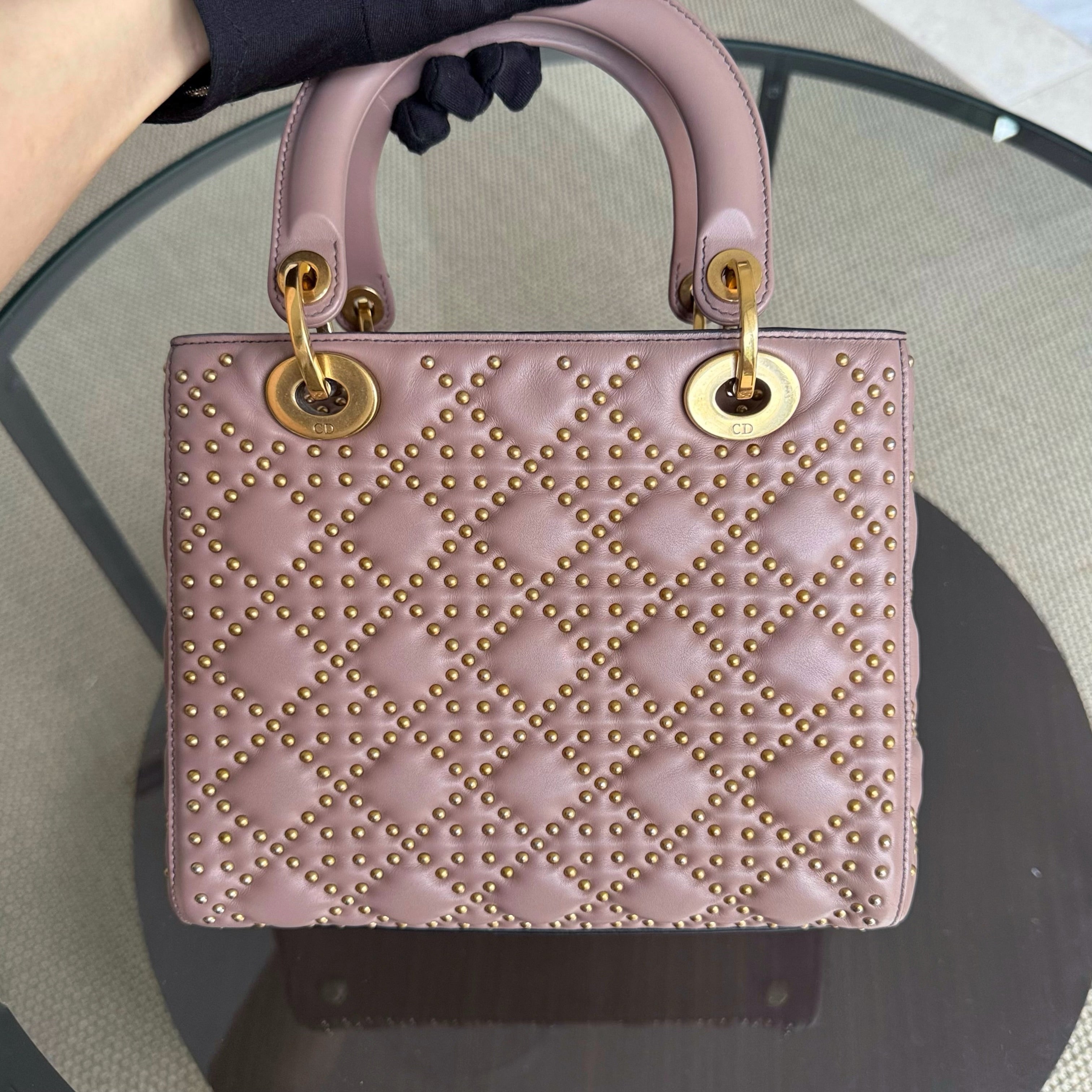 Dior Lady Medium Flap - Studded Cannage Blush Gold Hardware