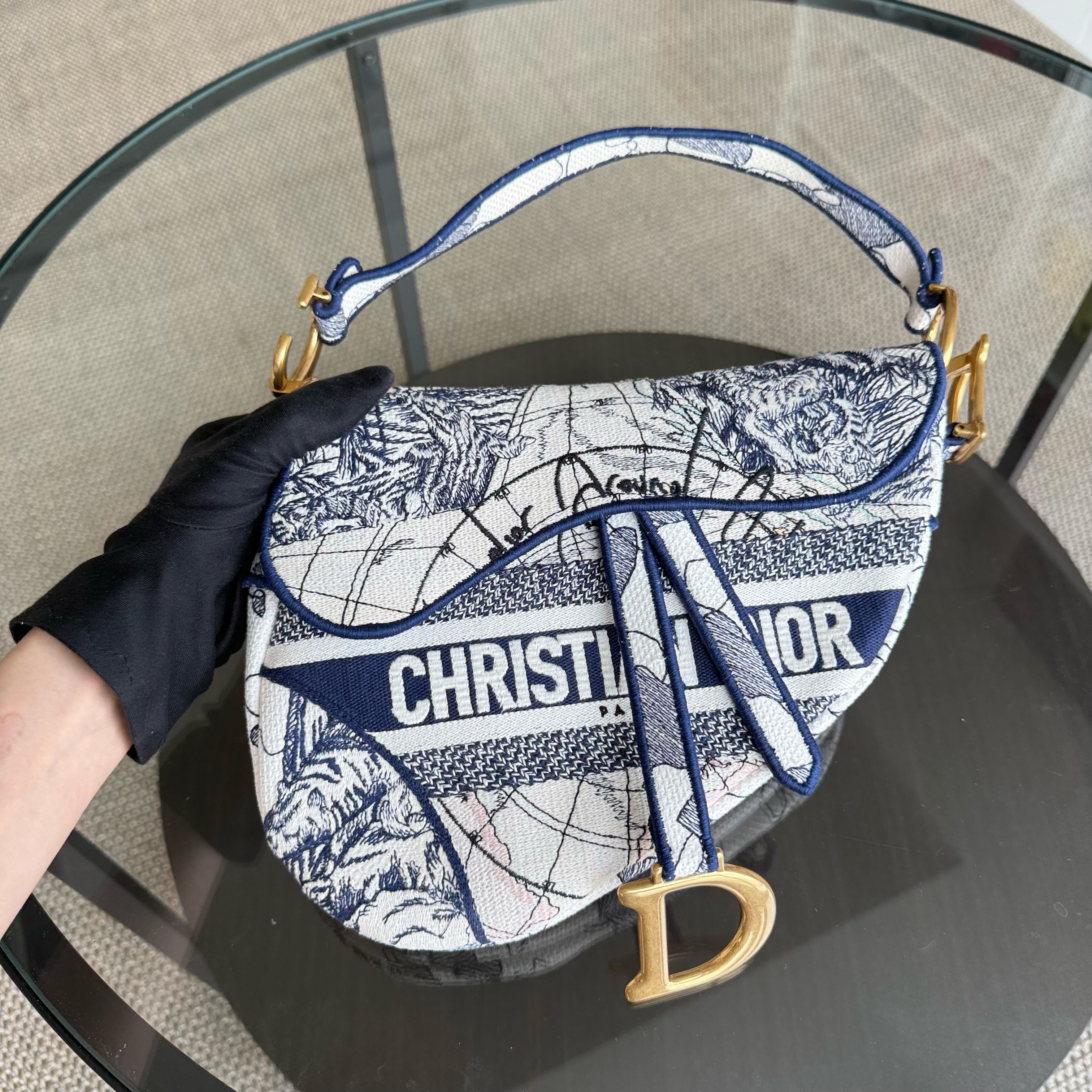 Dior Saddle Medium Blue Toile De Jouy Embroidery Canvas AGHW