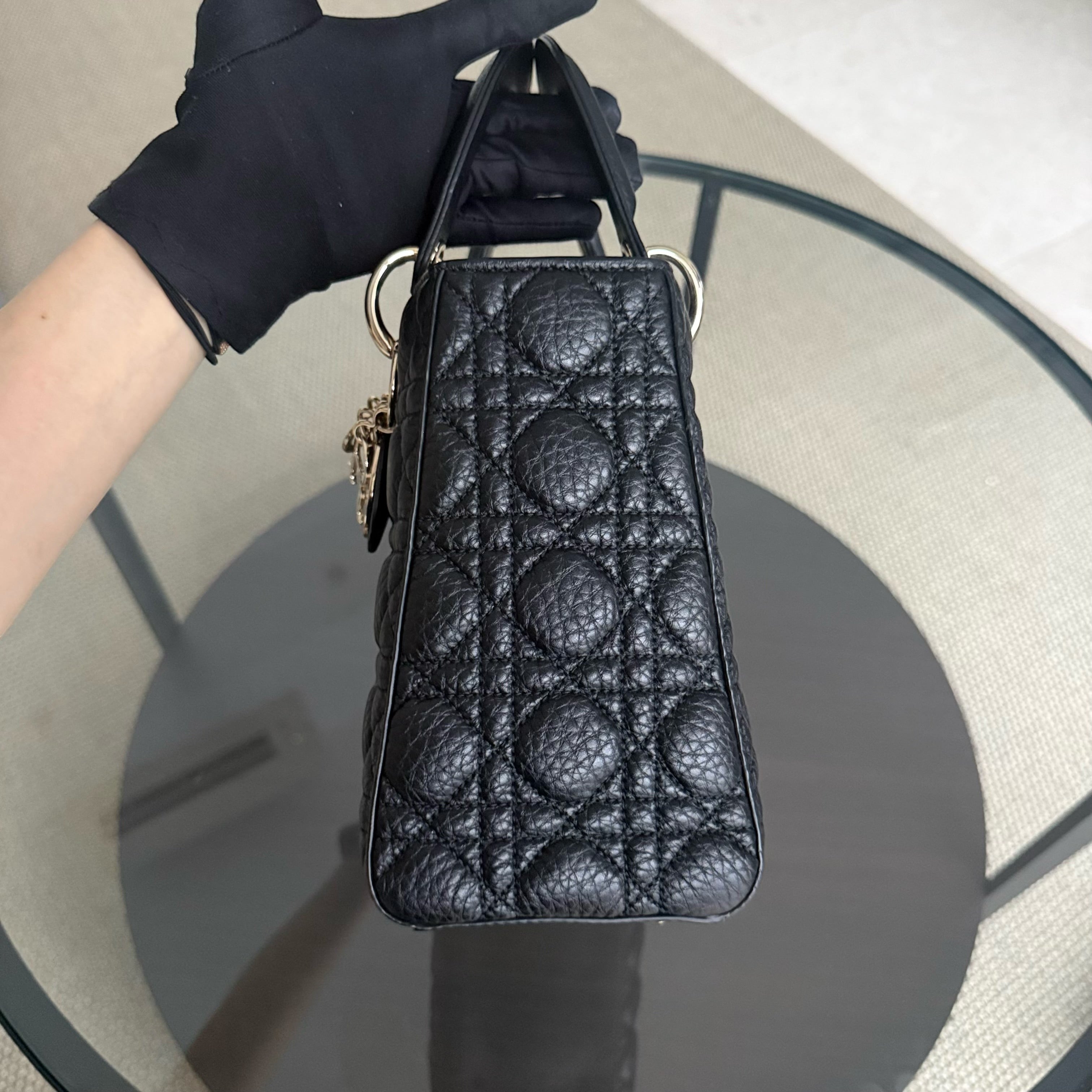 Dior Lady Medium Flap - Cannage Calfskin Black Gold Hardware No Strap