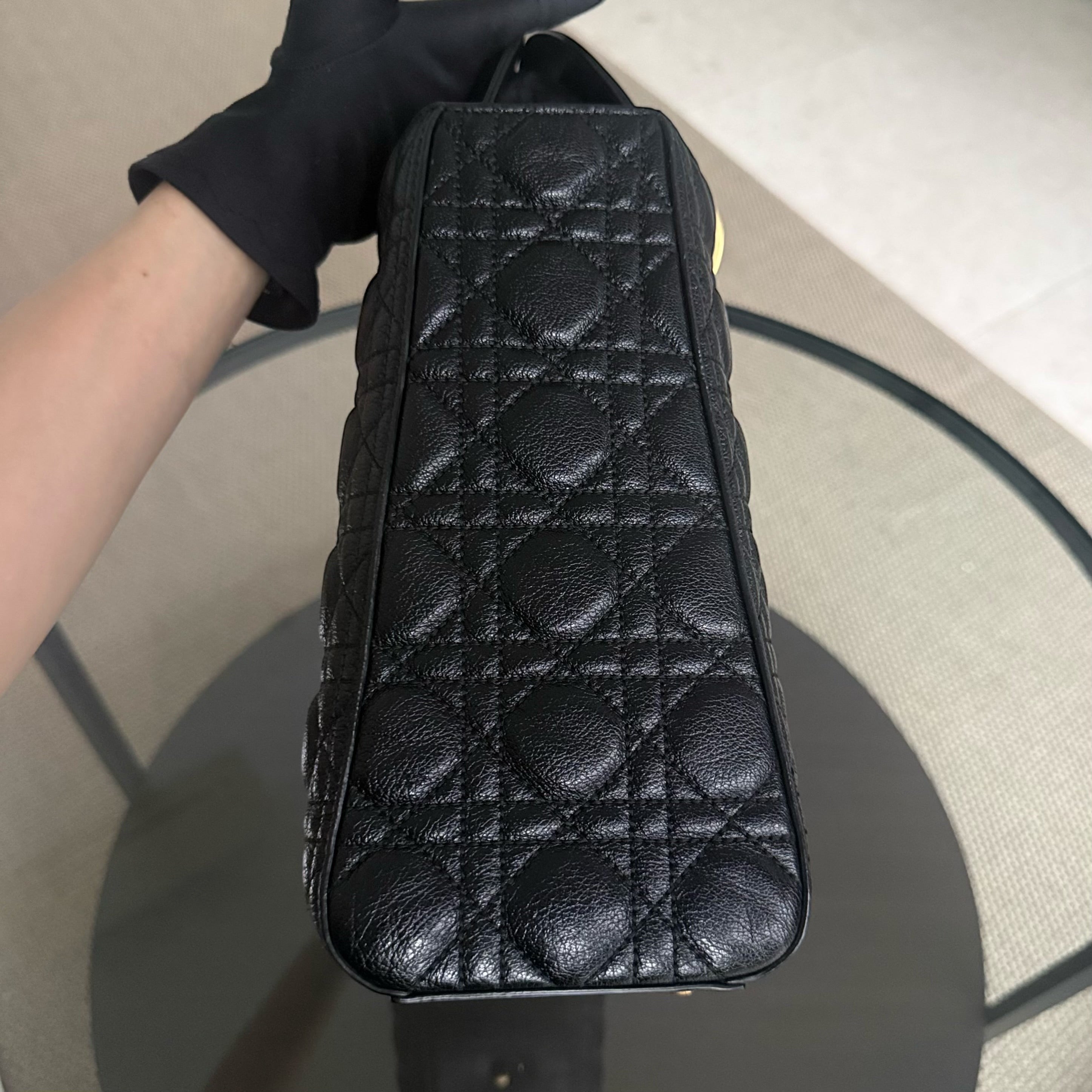 Dior Lady Large Flap - Calfskin Cannage Black Gold Hardware