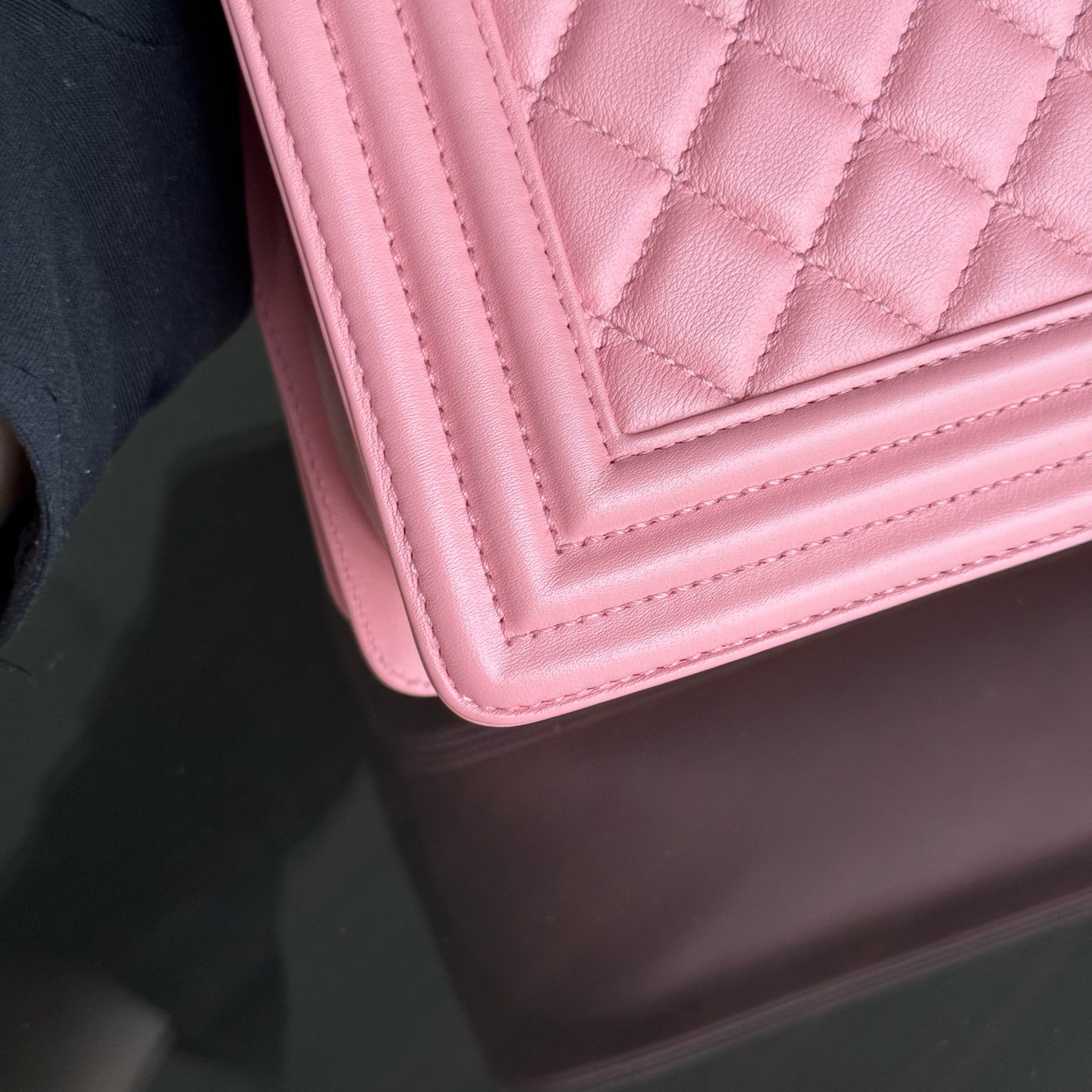 Chanel Boy Medium - 25CM Quilted Calfskin Pink Gold Hardware Series 27