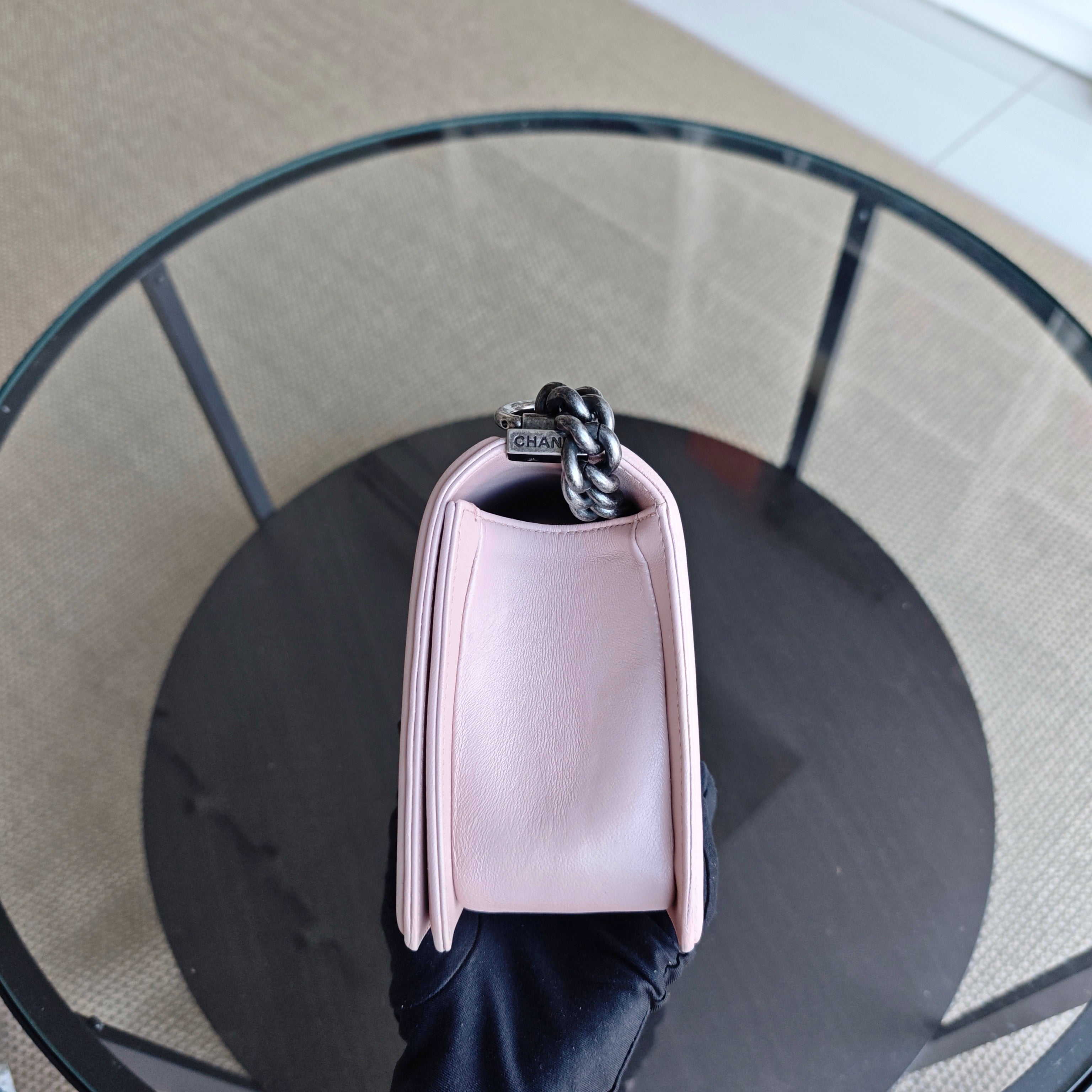 Chanel Boy Medium - Quilted Lambskin Light Sakura Pink Ruthenium Silver Hardware Series 23