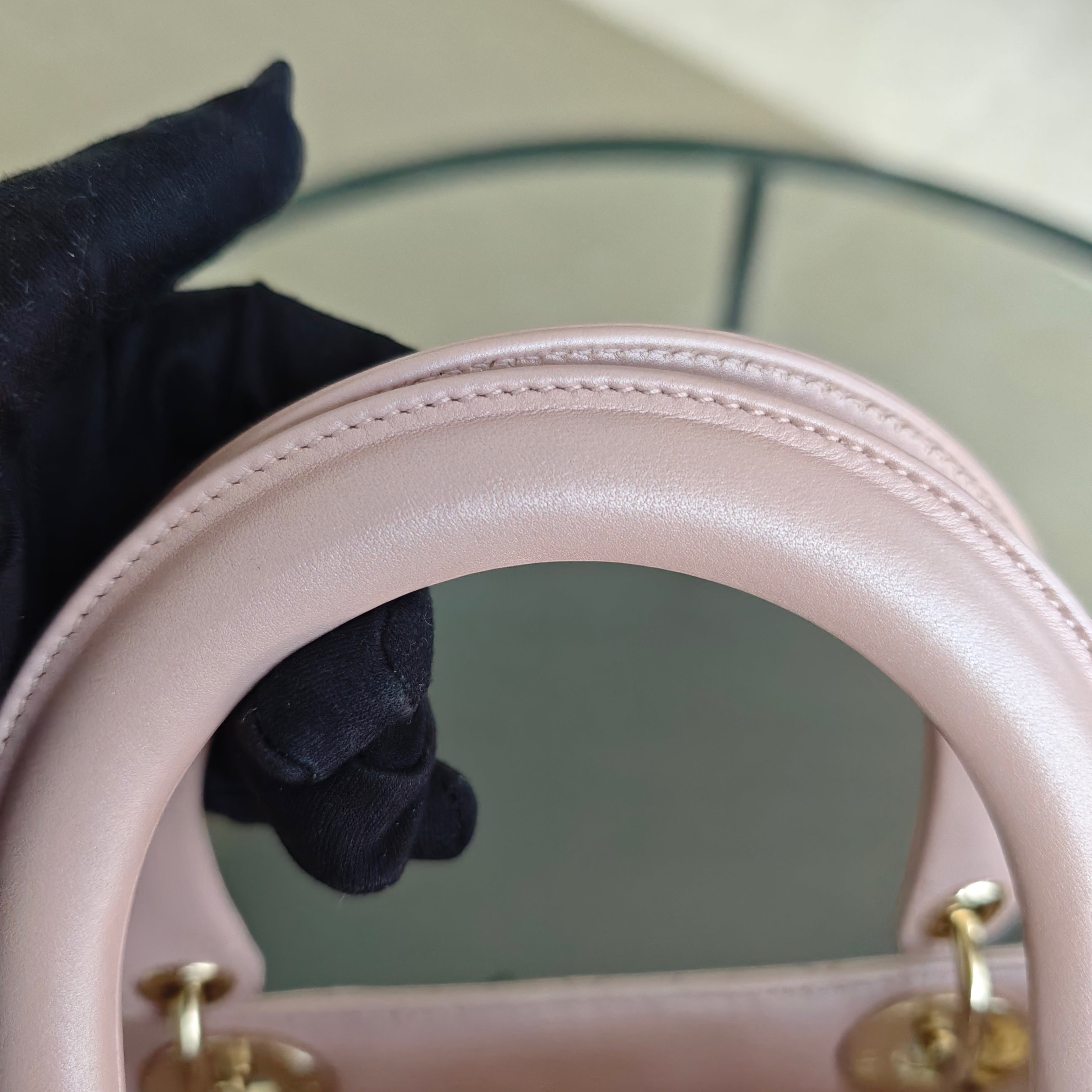 Dior Lady Medium - Cannage Lambskin Light Pink Gold Hardware Adjustable Strap