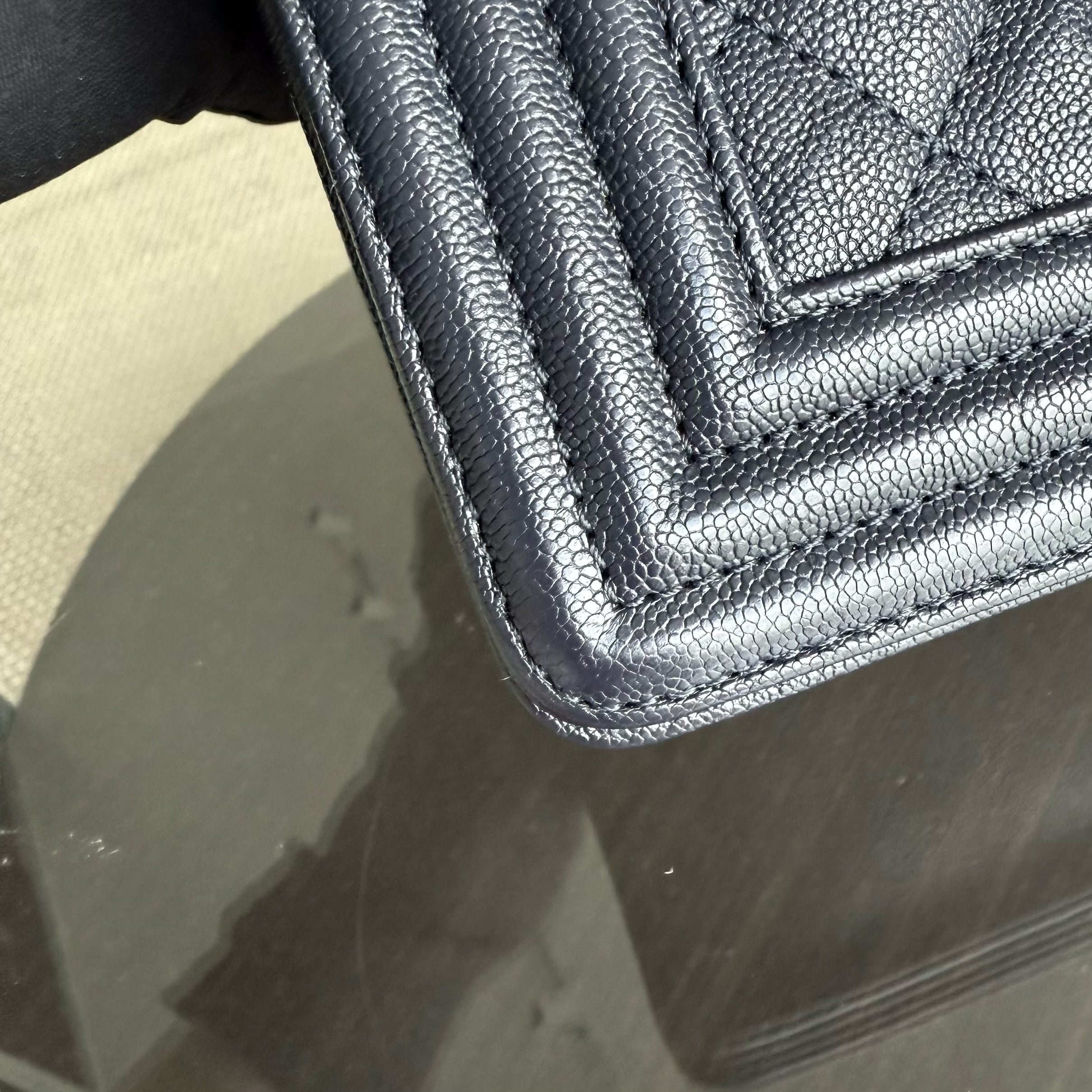 Chanel Boy Medium - Caviar 25CM Quilted Midnight Dark Blue Gold Hardware Series 26