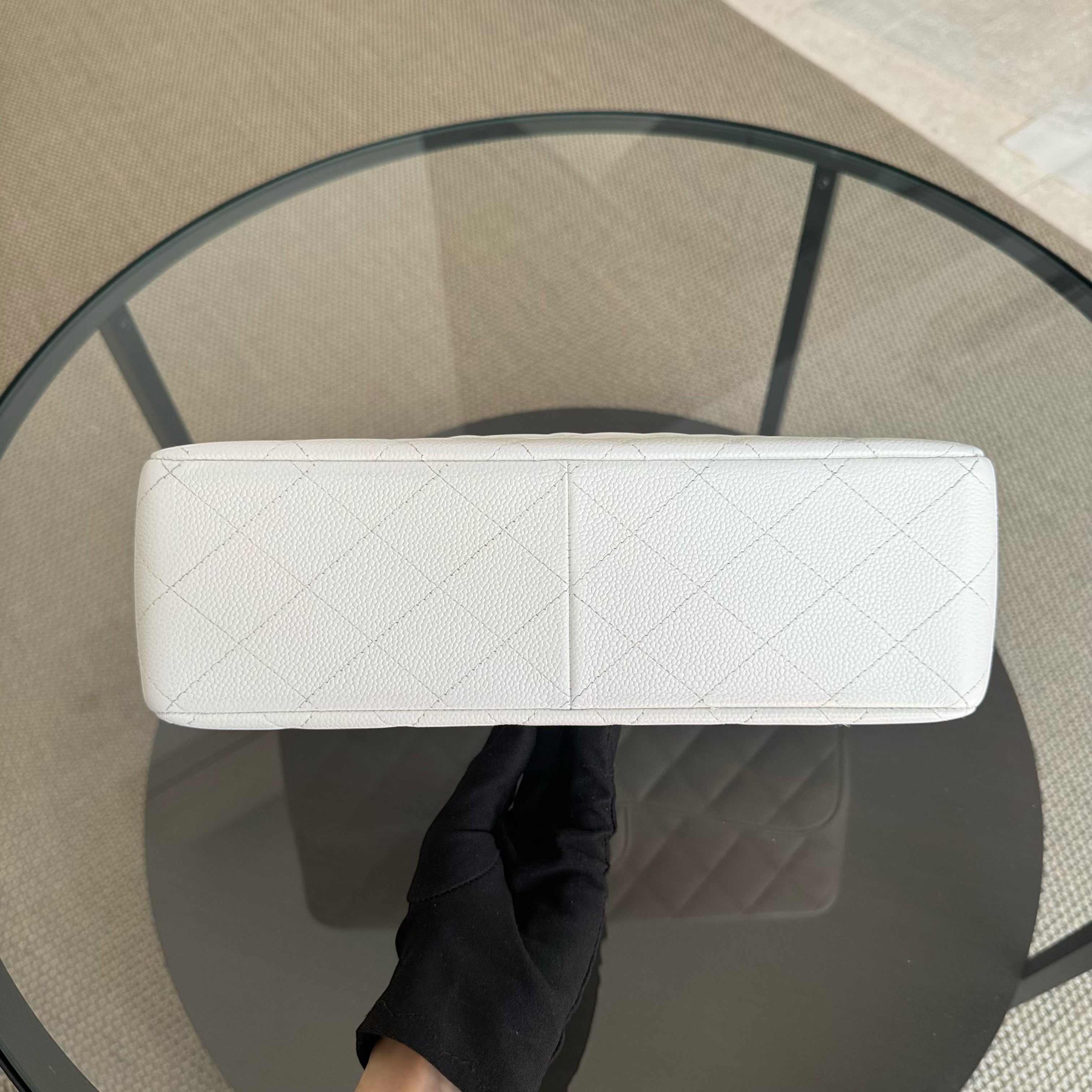 Chanel Classic Flap Jumbo - Caviar 30CM Single Flap Quilted White 24K Gold Hardware Series 11