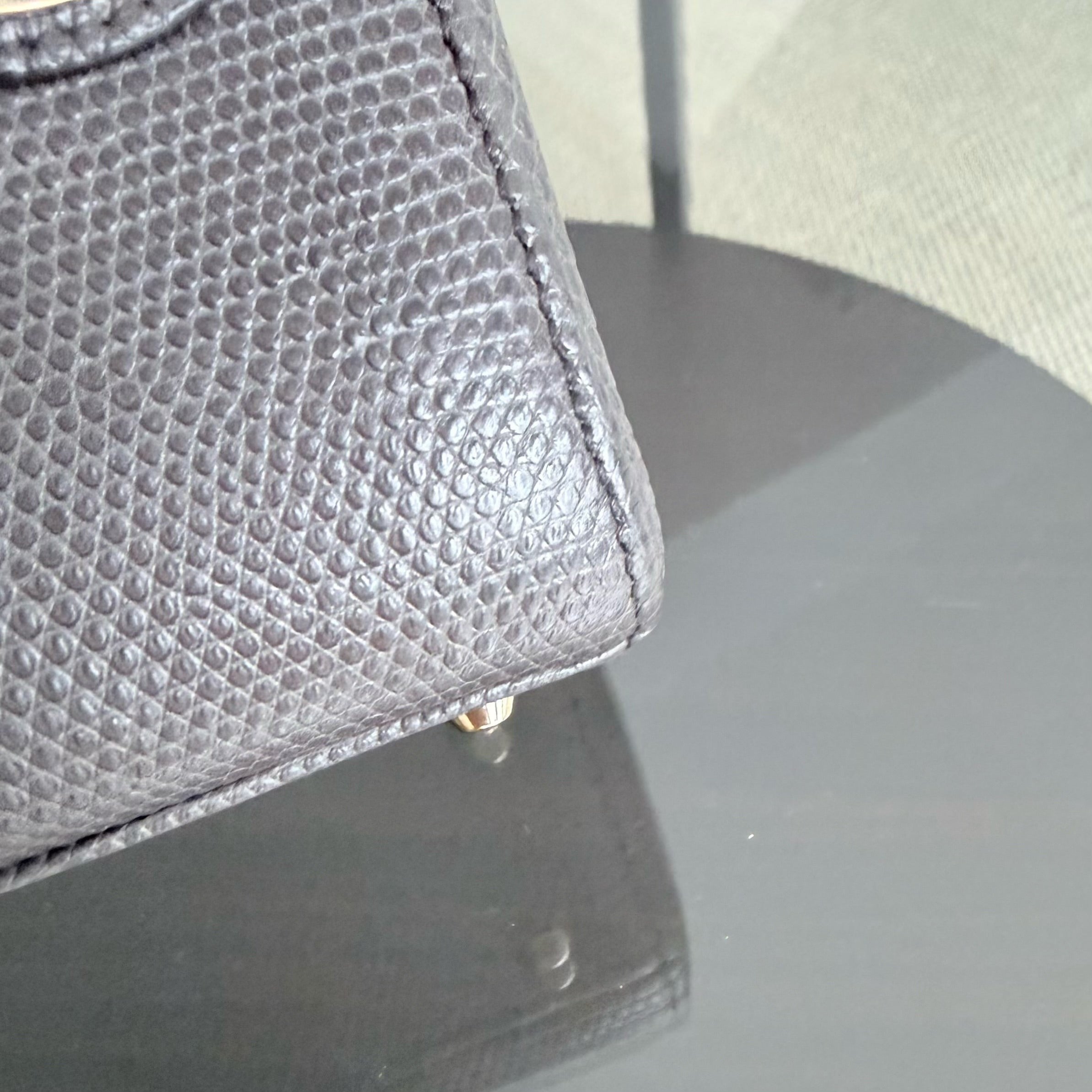 Dior Lady Mini - Exotic Lizard Dark Gray Grey color Gold Hardware