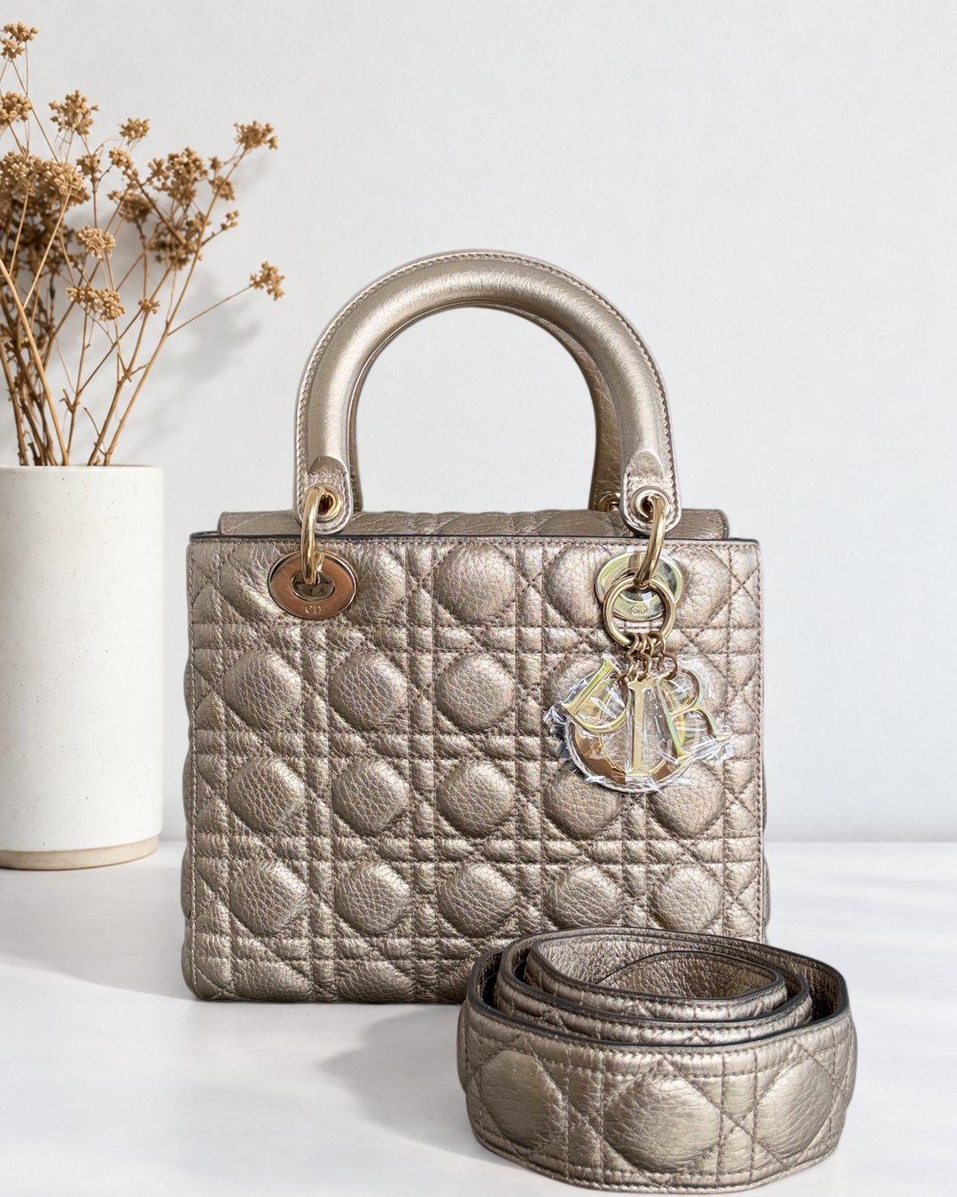 Dior Lady Medium Flap - Cannage Metallic Gold Gold Hardware