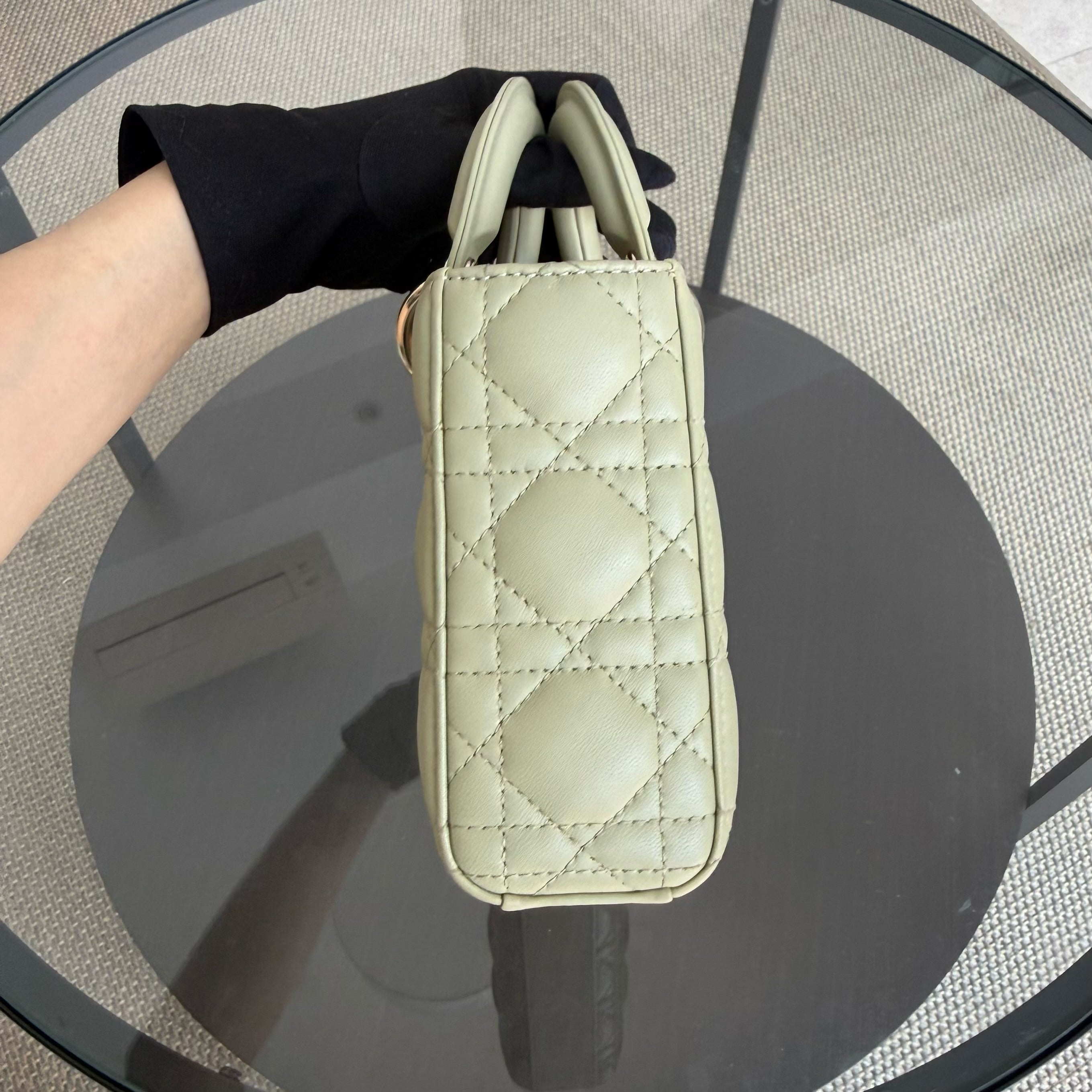 Dior D-Joy Medium - Cannage Lambskin Lime Gold Hardware