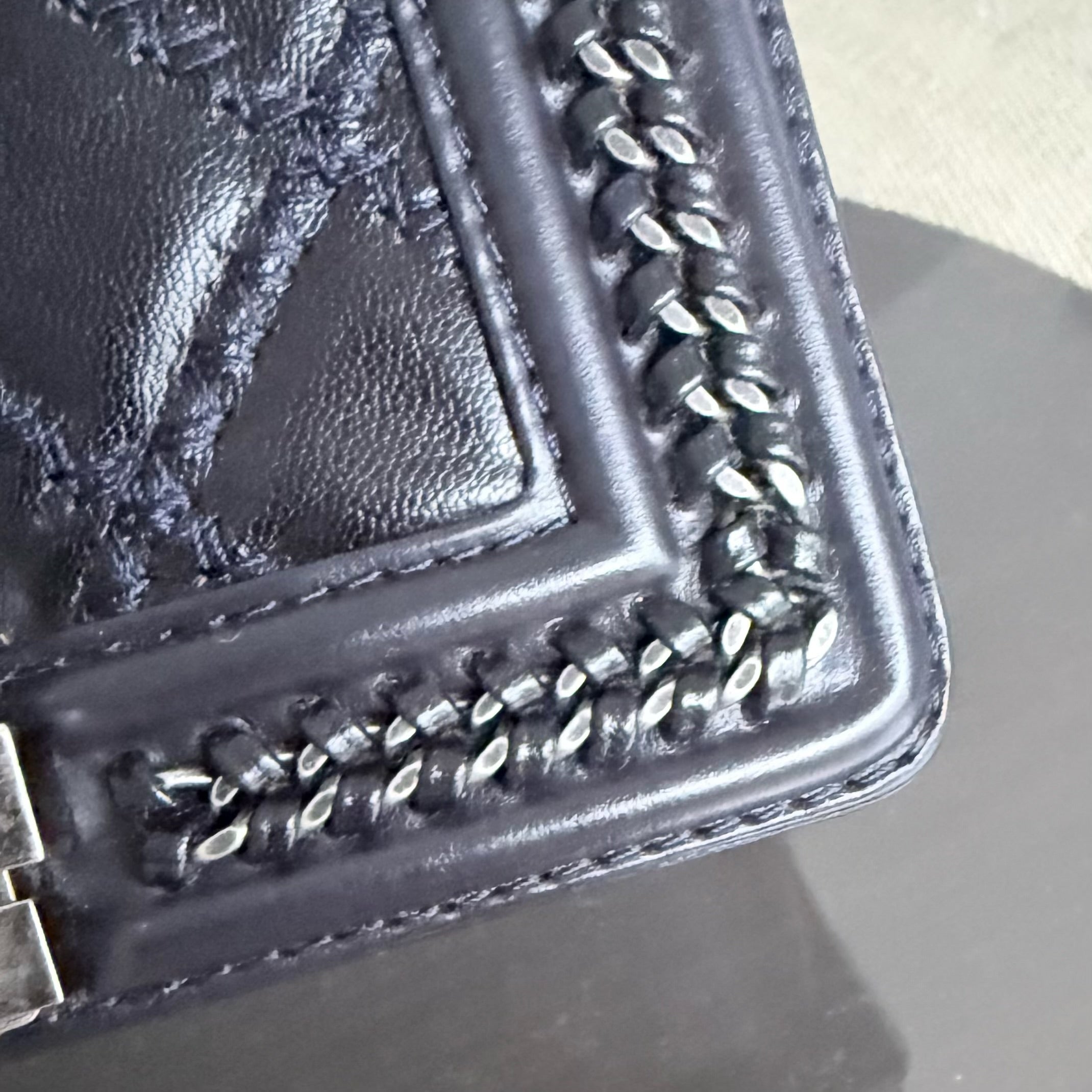 Chanel Boy Small Handle - 20CM Calfskin Chain Around Top Handle Limited Edition Dark Blue Ruthenium Silver Hardware Series 21
