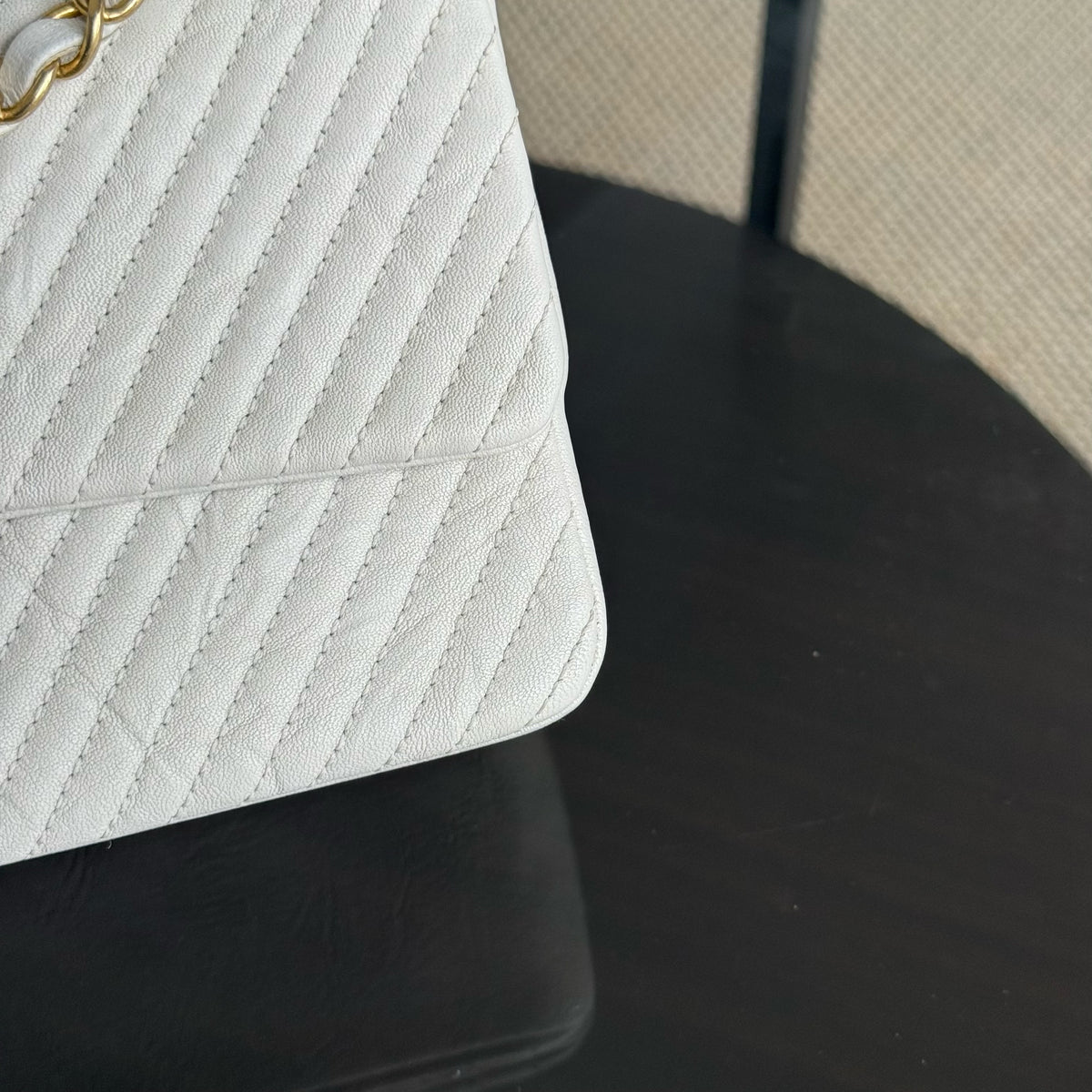 Chanel Seasonal Flap - Chevron Surpique CC Herringbone Medallion Flap Gold Hardware