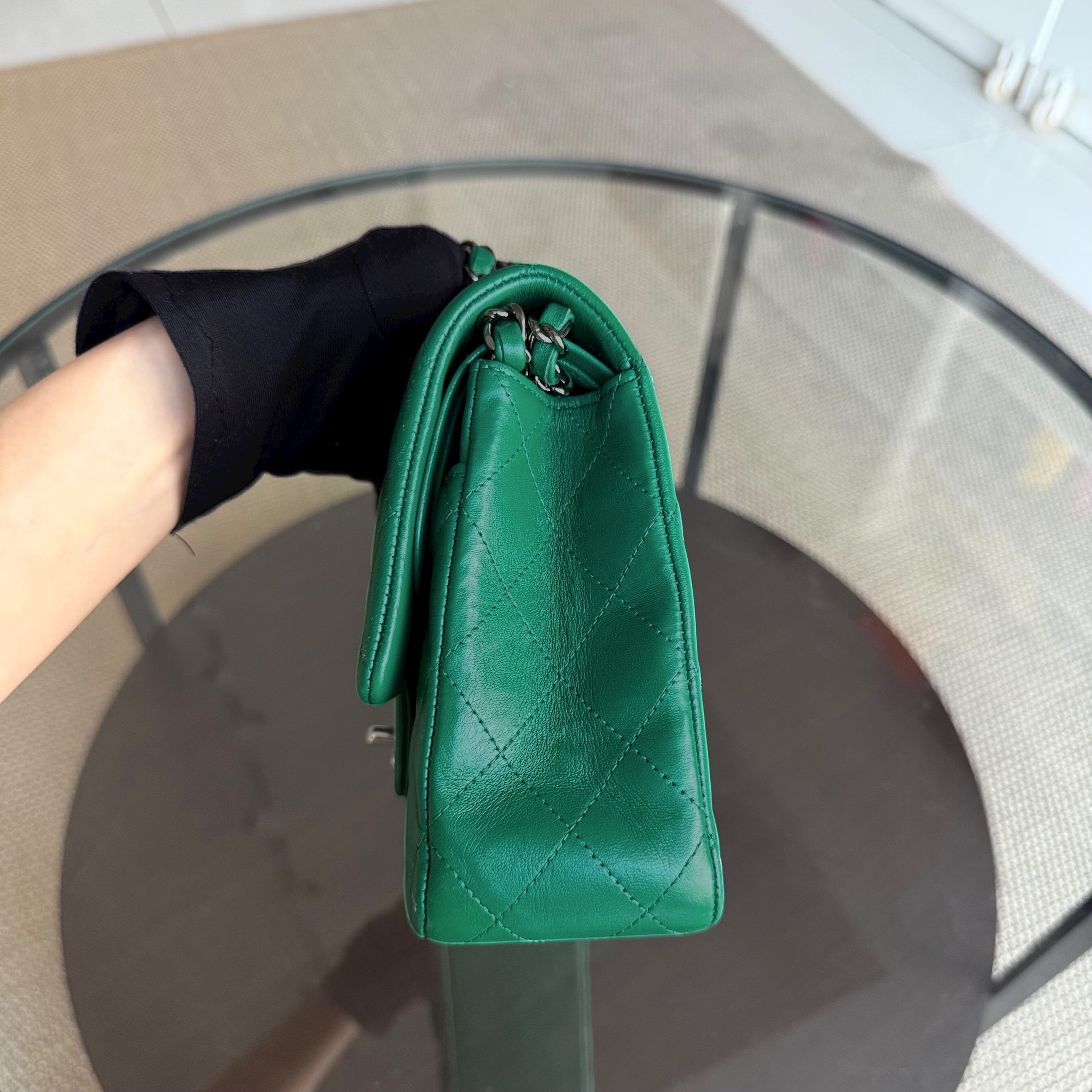 Chanel Classic Flap Medium - 25CM Quilted Lambskin Dark Green Silver Hardware Series 23