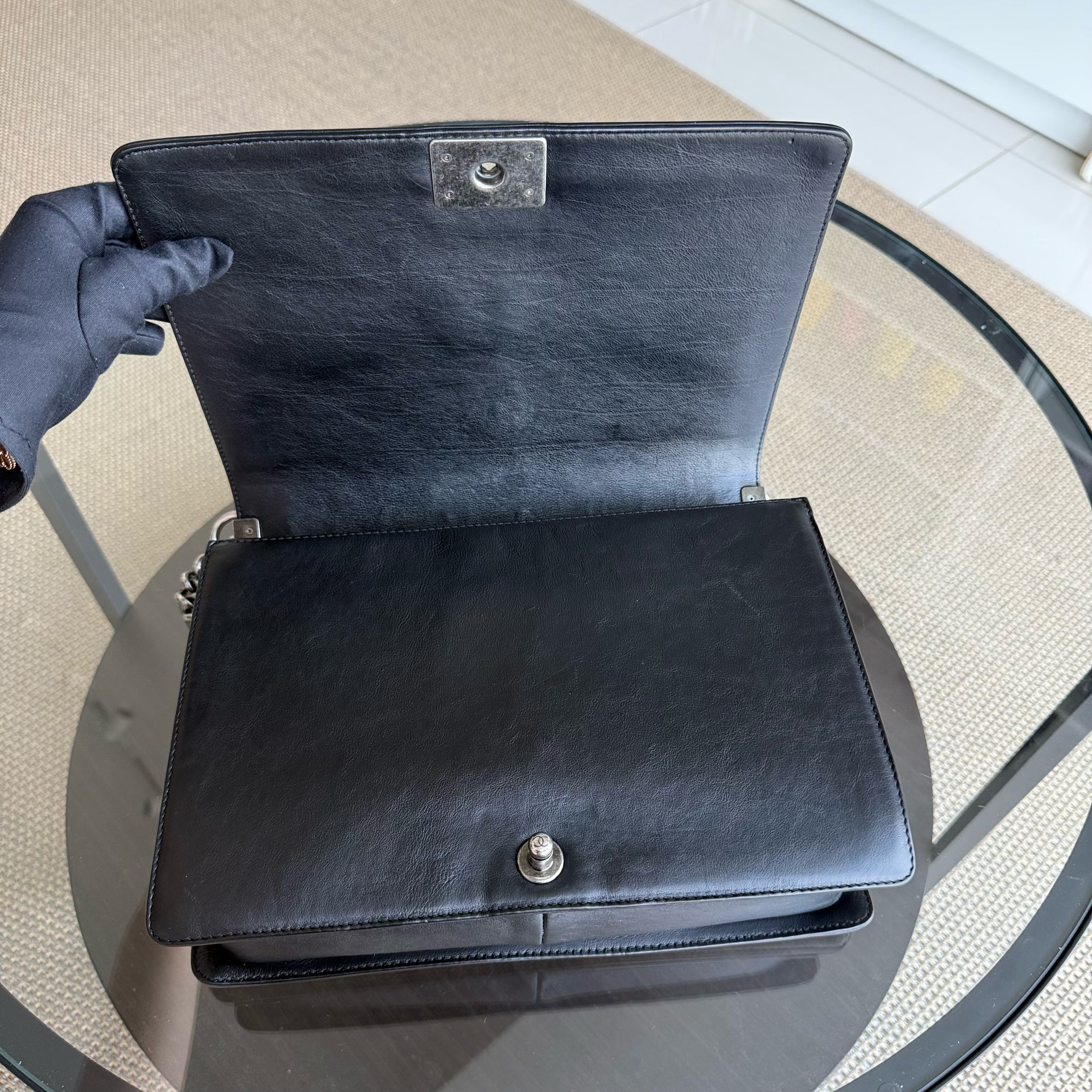 Chanel Boy Large - Quilted Grained Calfskin Black Silver Hardware Series 17