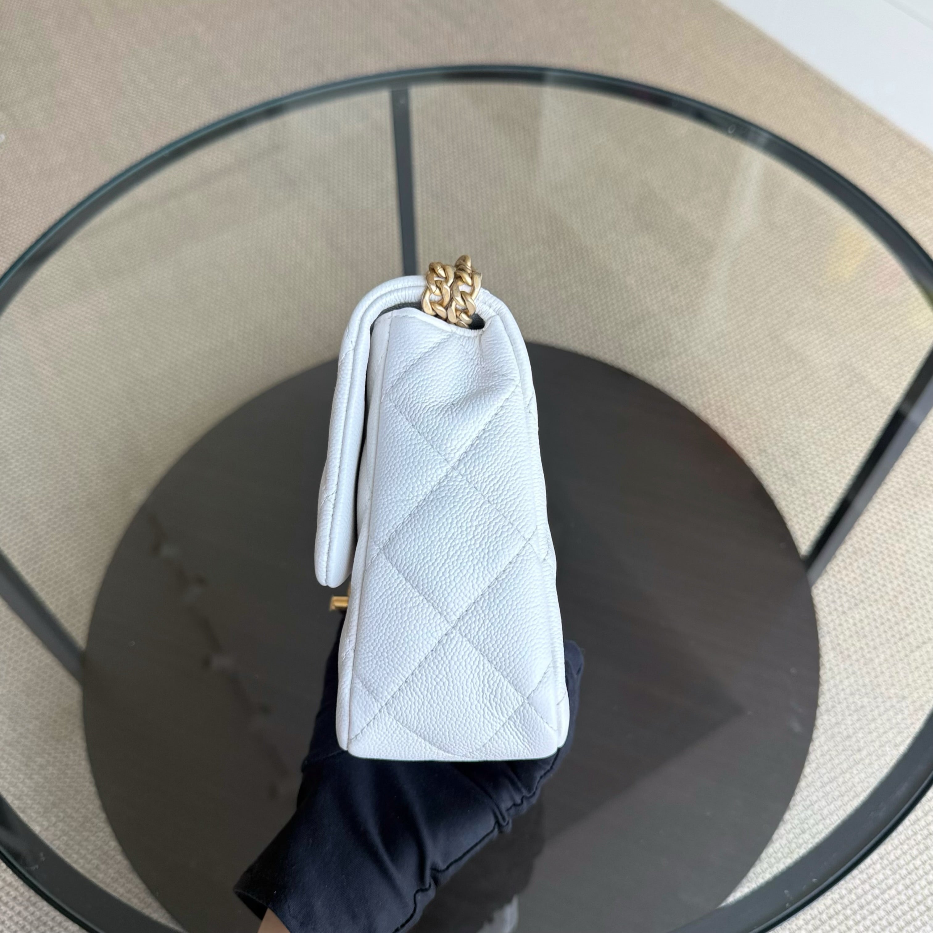 Chanel Flap Medium 25CM Sweetheart 23P Adjustable Chain - Caviar Quilted White Gold Hardware Microchip