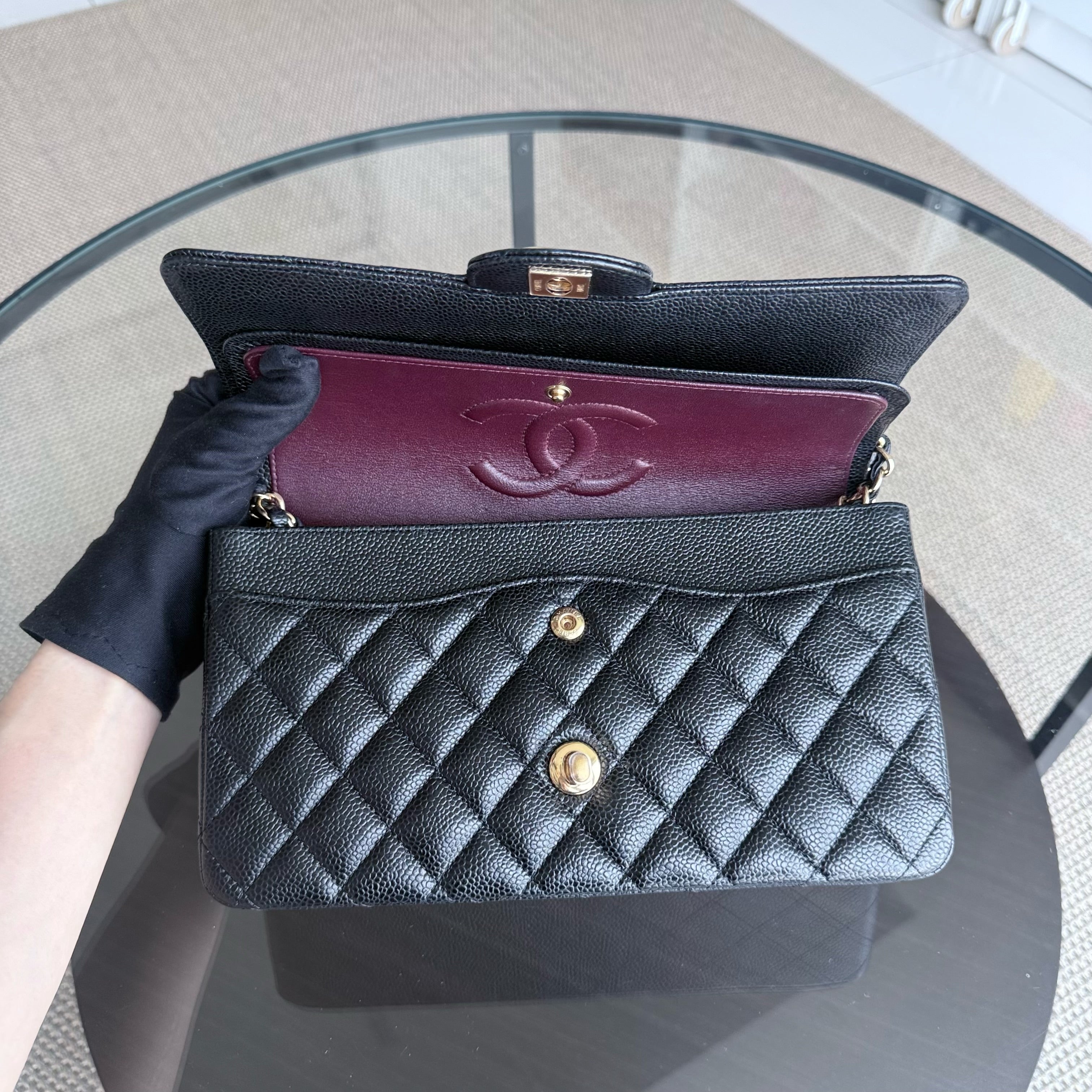 Chanel Classic Flap Medium - Caviar 25CM Quilted Black Gold Hardware Series 27
