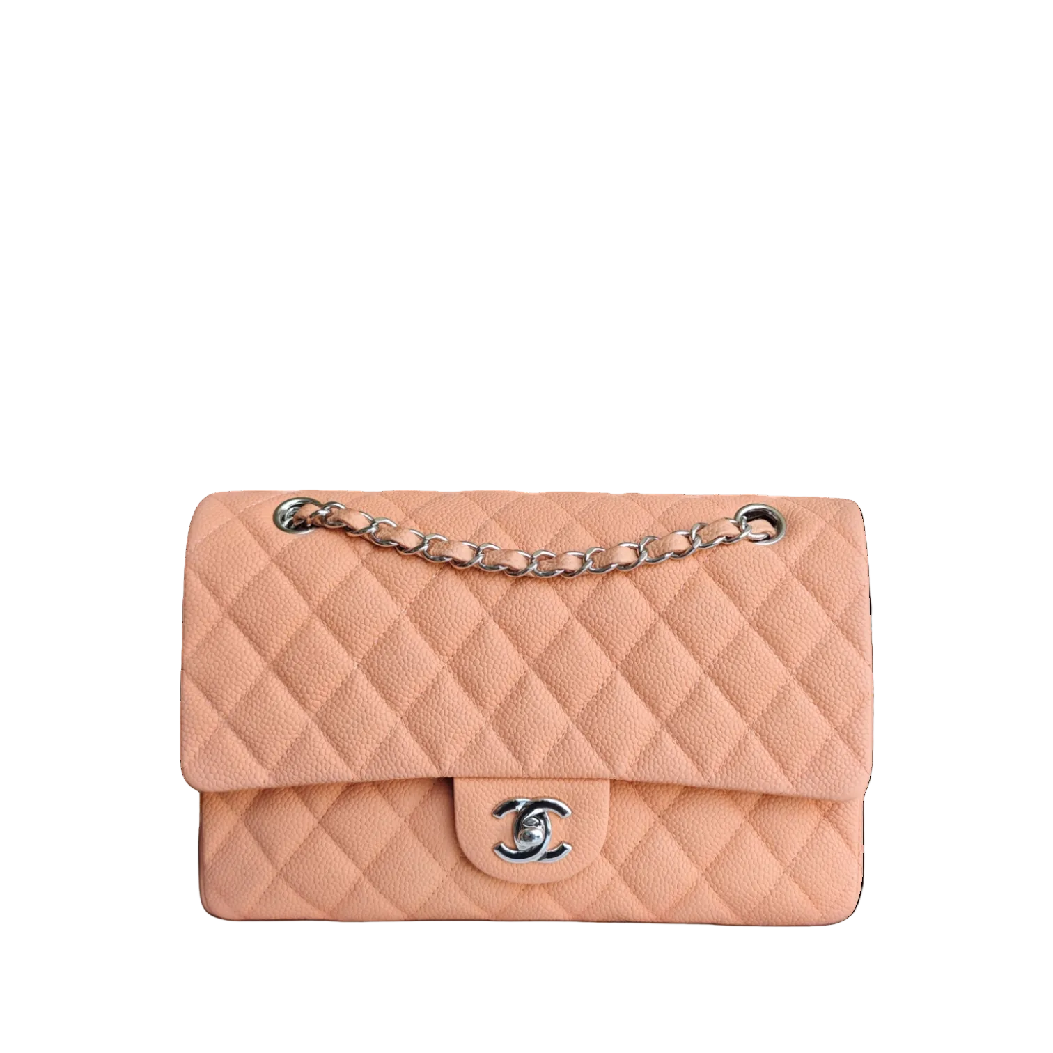 Chanel Classic Flap Medium - 25CM Quilted Caviar Caramel Silver Hardware Series 17