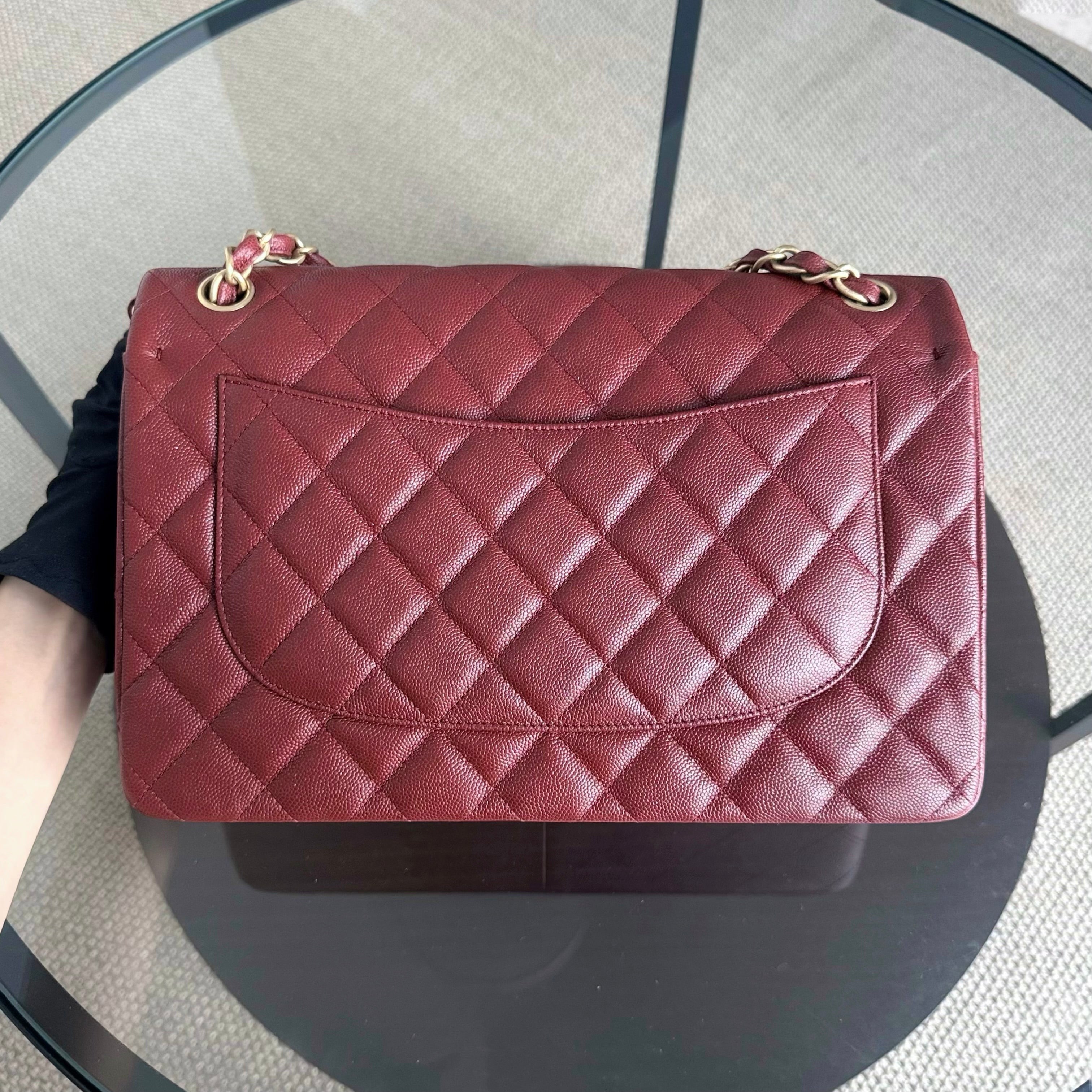 Chanel Classic Flap Jumbo - Caviar 30CM Double Flap Quilted Burgundy Gold Hardware series 25
