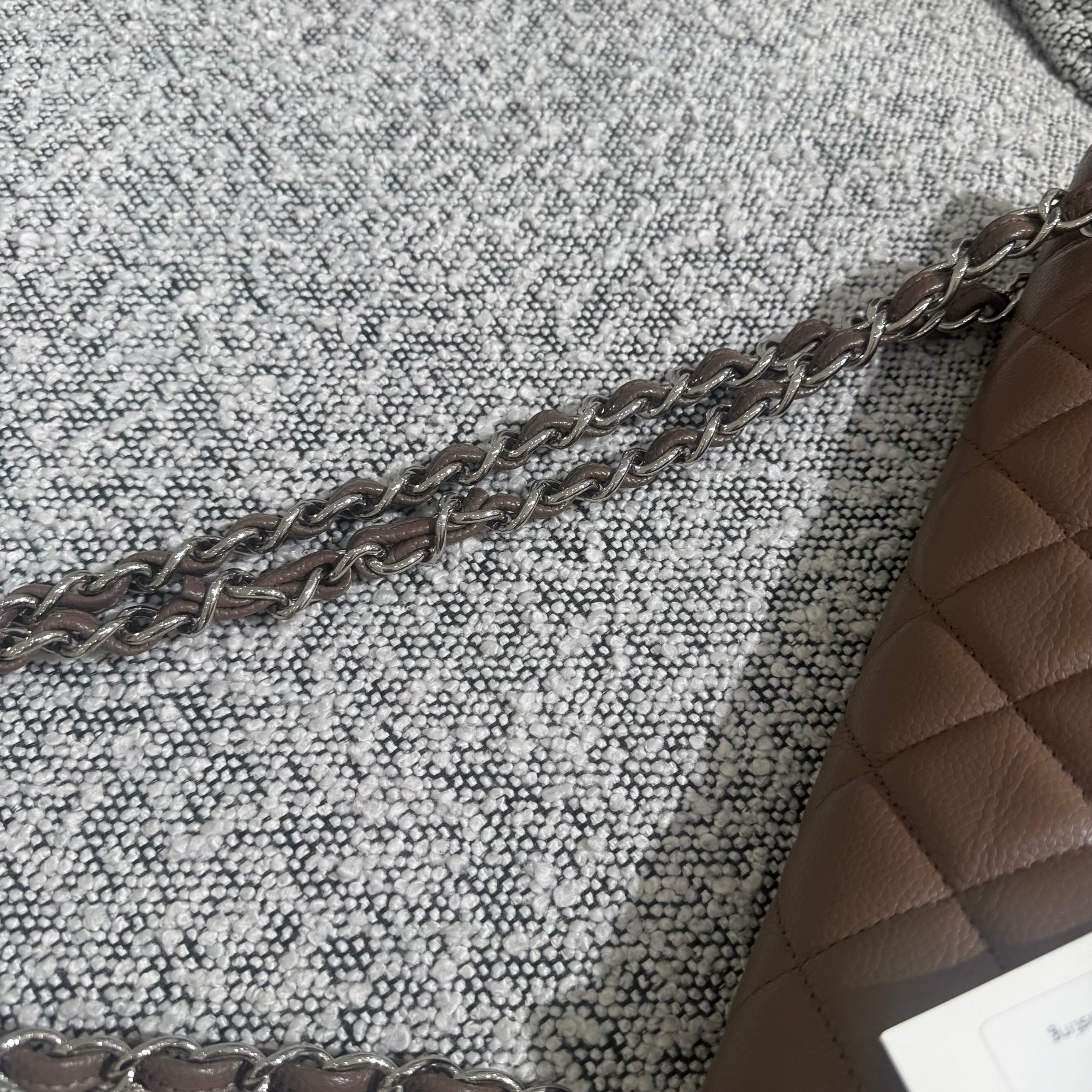 Chanel Classic Flap Maxi - Caviar 33CM Single Flap Quilted Brown Silver Harware
