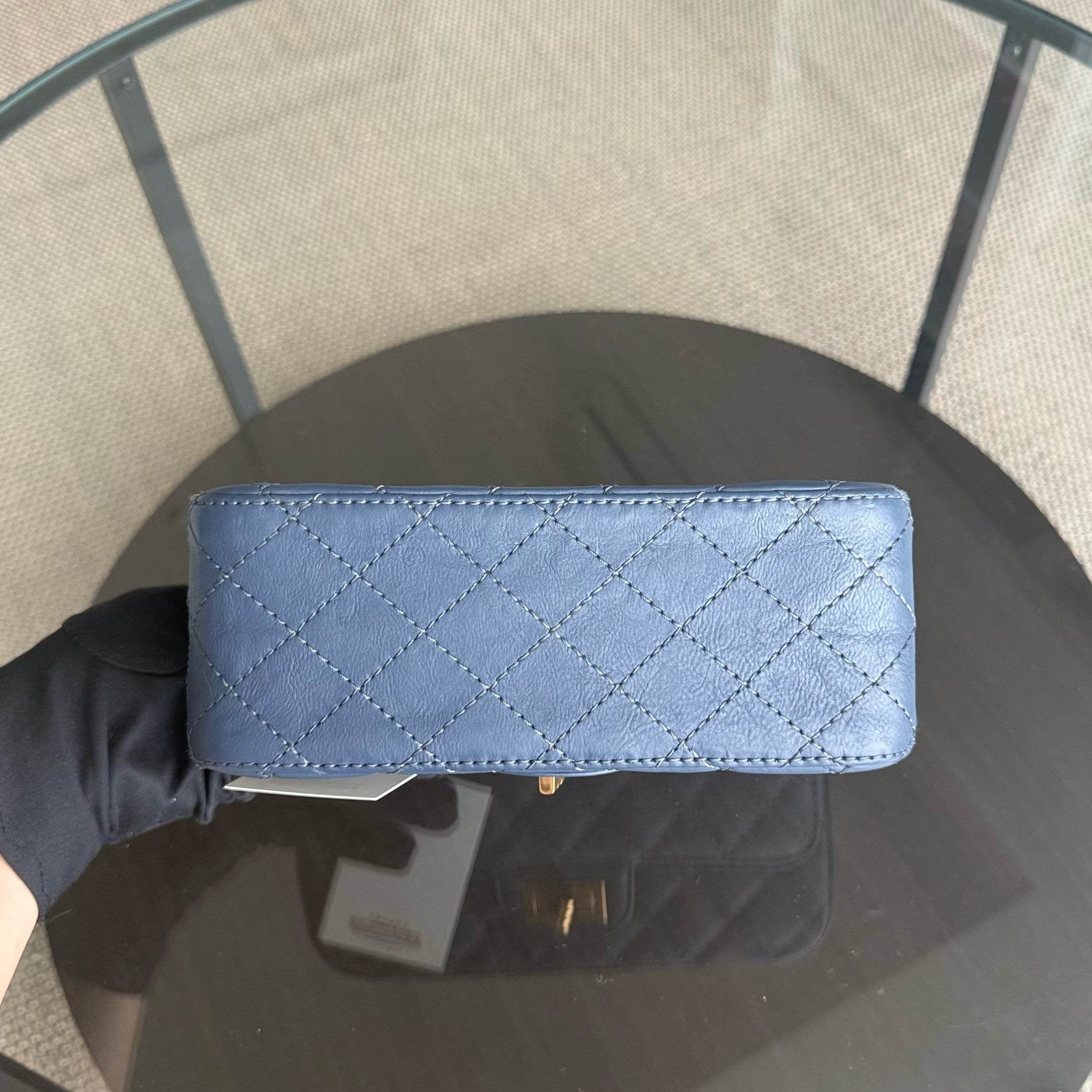 Chanel 2.55 Reissue Mini - 20CM Quilted Caviar Aged Grained Calfskin Blue Gold Hardware Series 23