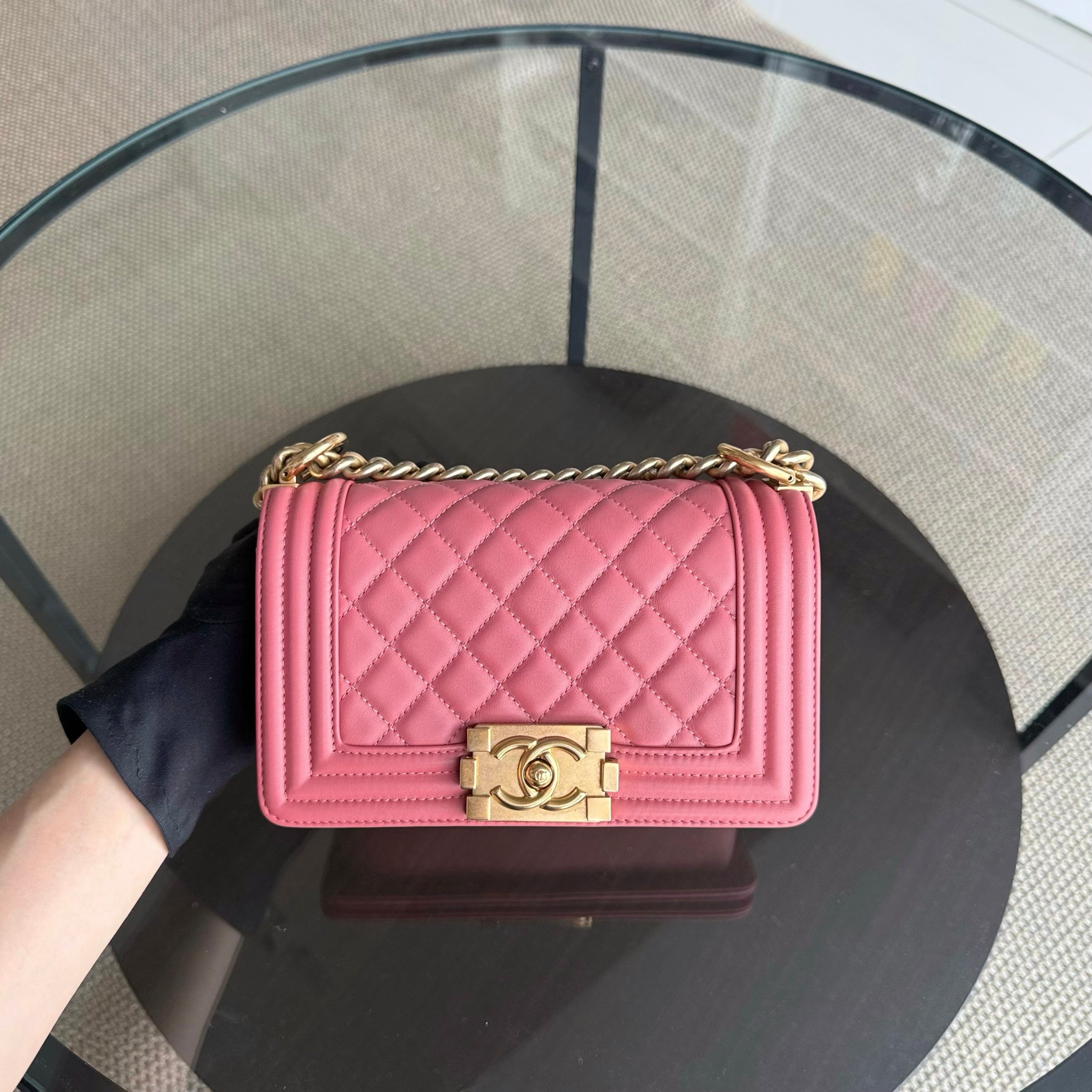 Chanel Boy Small - 20CM Quilted Calfskin Pink Gold Hardware Series 28