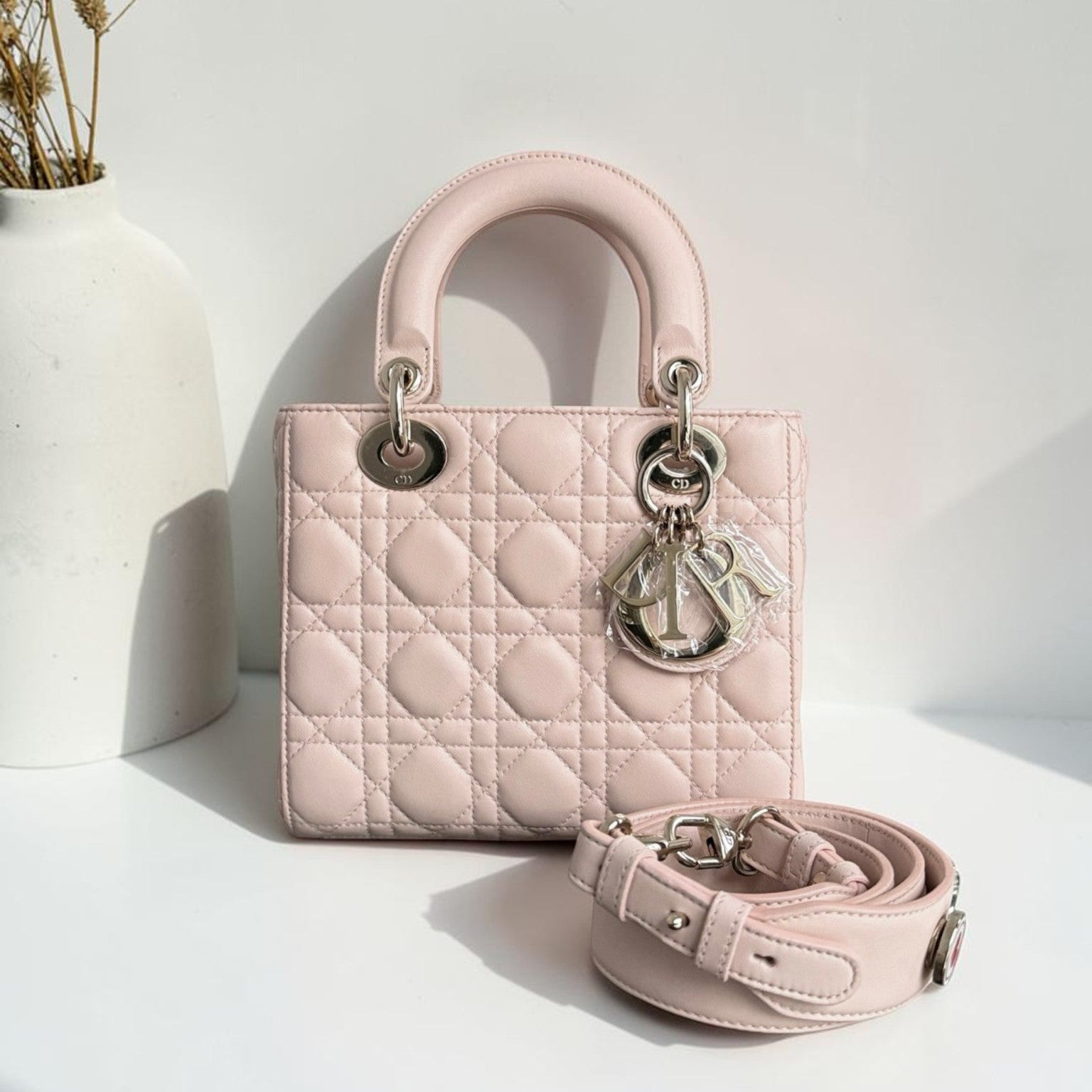 Dior Lady Small Flap - Cannage Lambskin Light Sakura Pink Gold Hardware