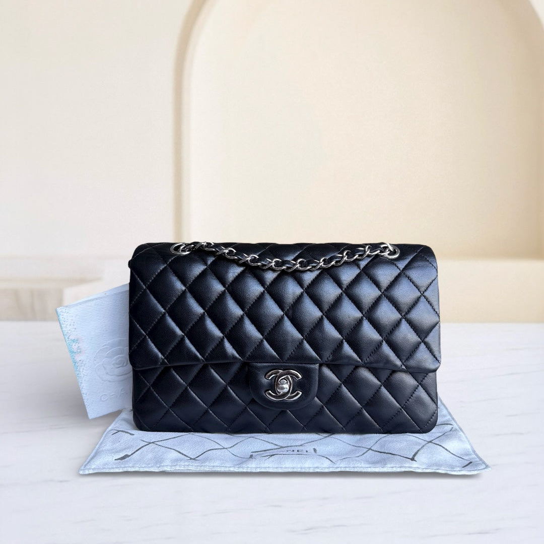 Chanel Classic Flap Medium - 25CM Quilted Lambskin Black Silver Hardware Series 15
