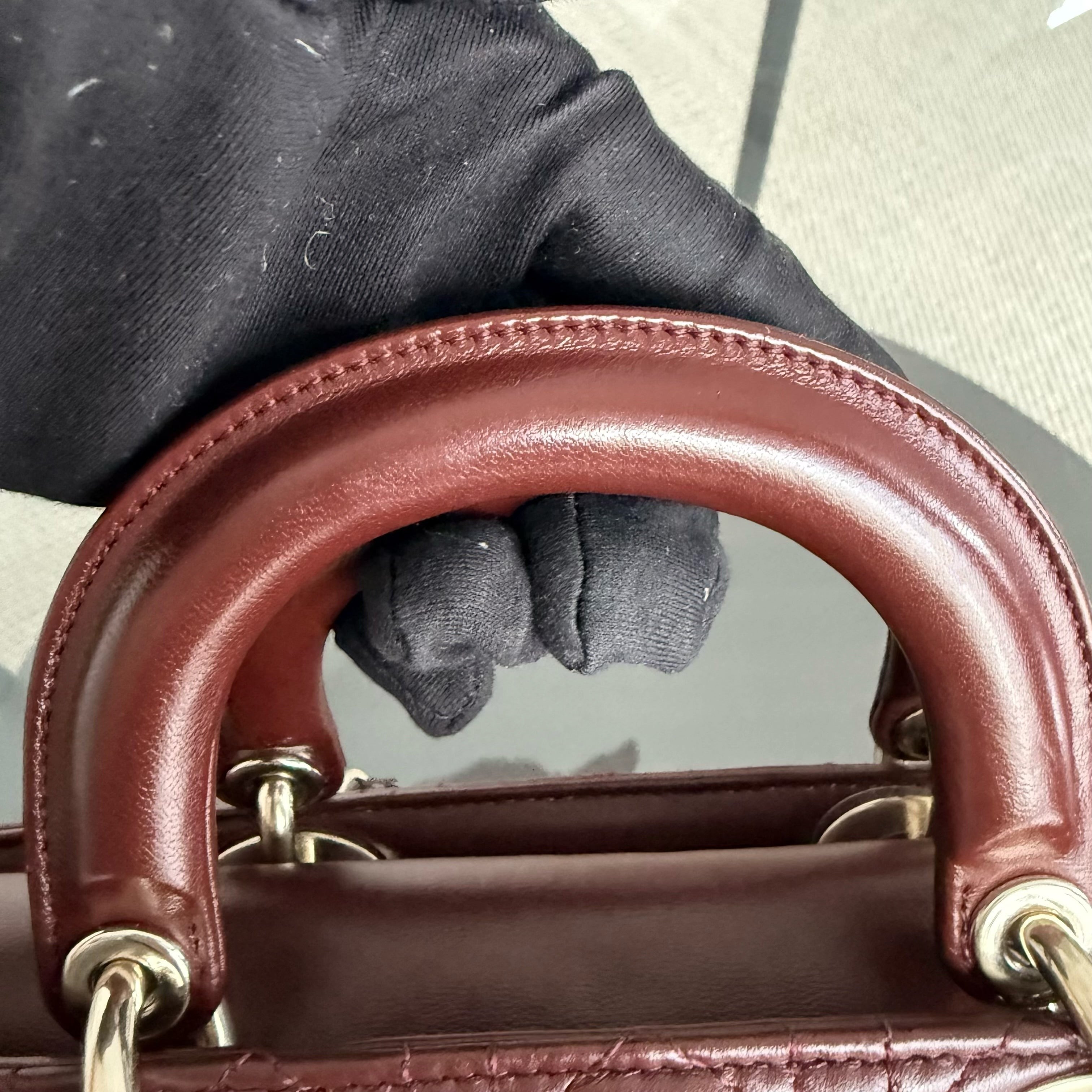 Dior D-Joy Medium - Cannage Lambskin Burgundy Gold Hardware