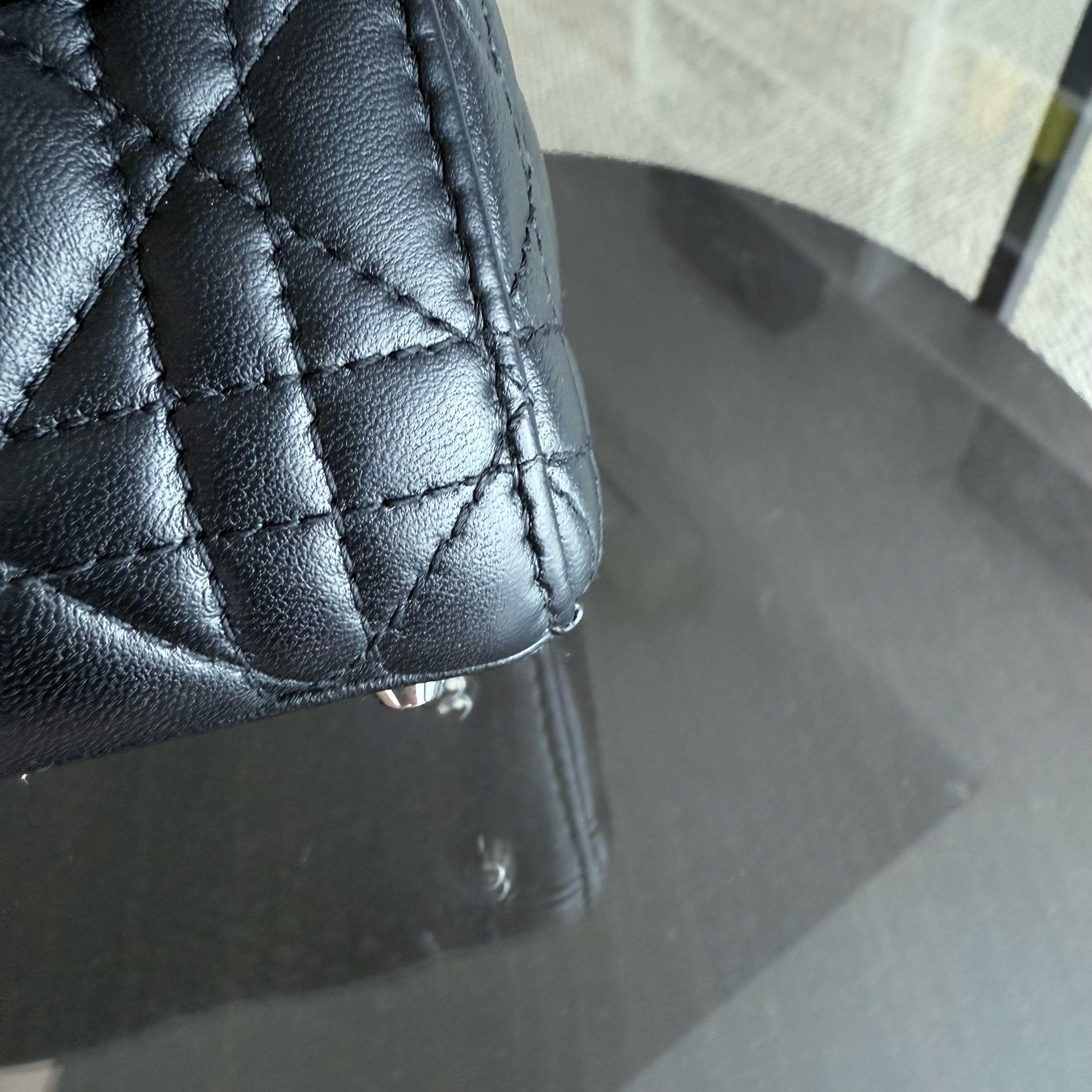 Dior Lady Mini - Cannage Lambskin Black Silver Hardware Chain Strap