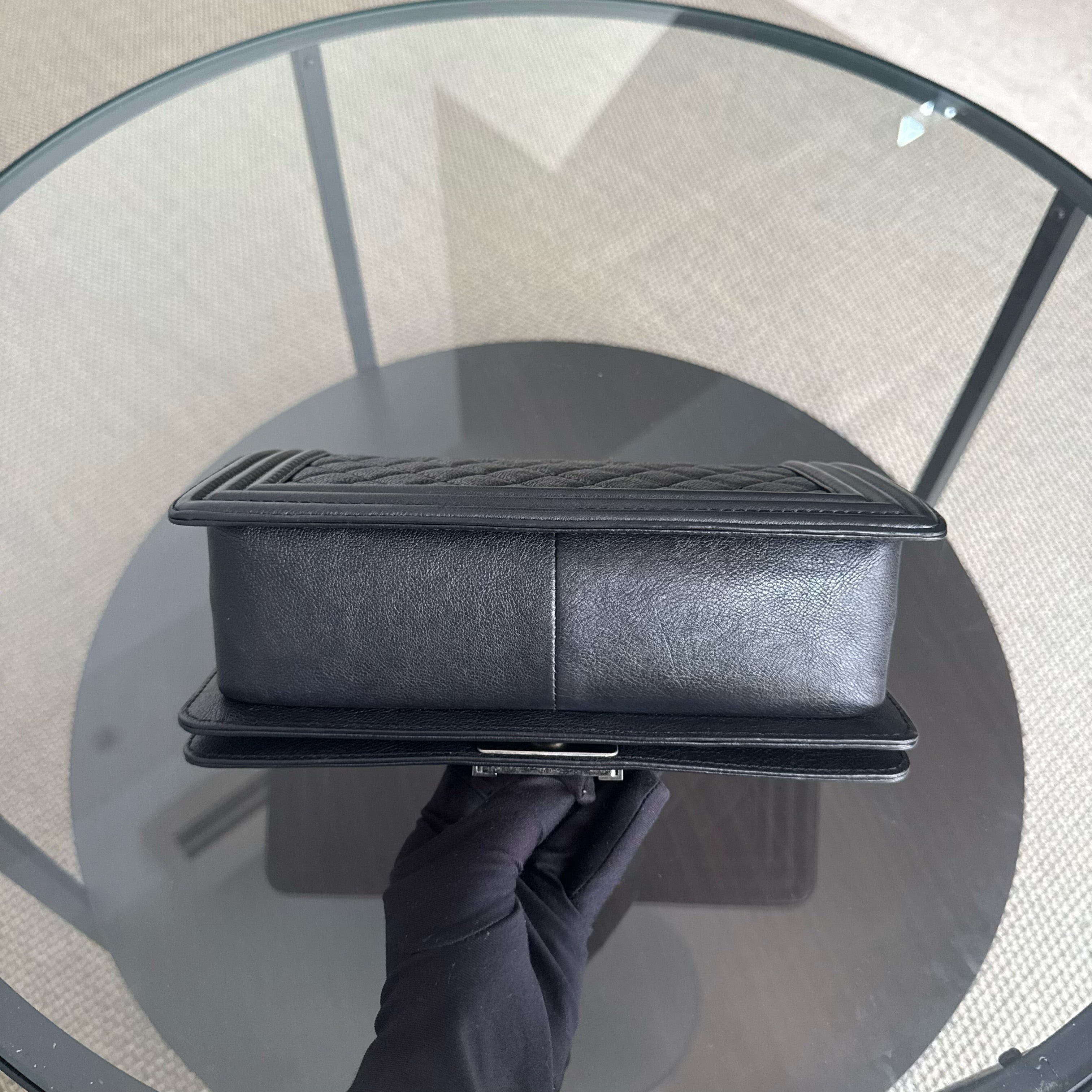 Chanel Boy Medium - Caviar 25CM Quilted Caviar Silver Hardware Series 18