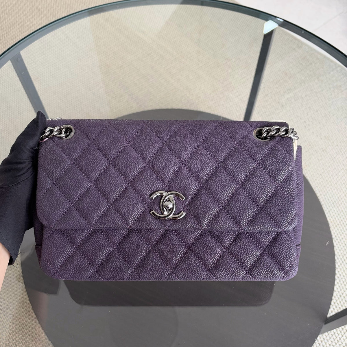 Chanel Caviar Easy Flap - 30CM Quilted Caviar Purple RSHW Series 16