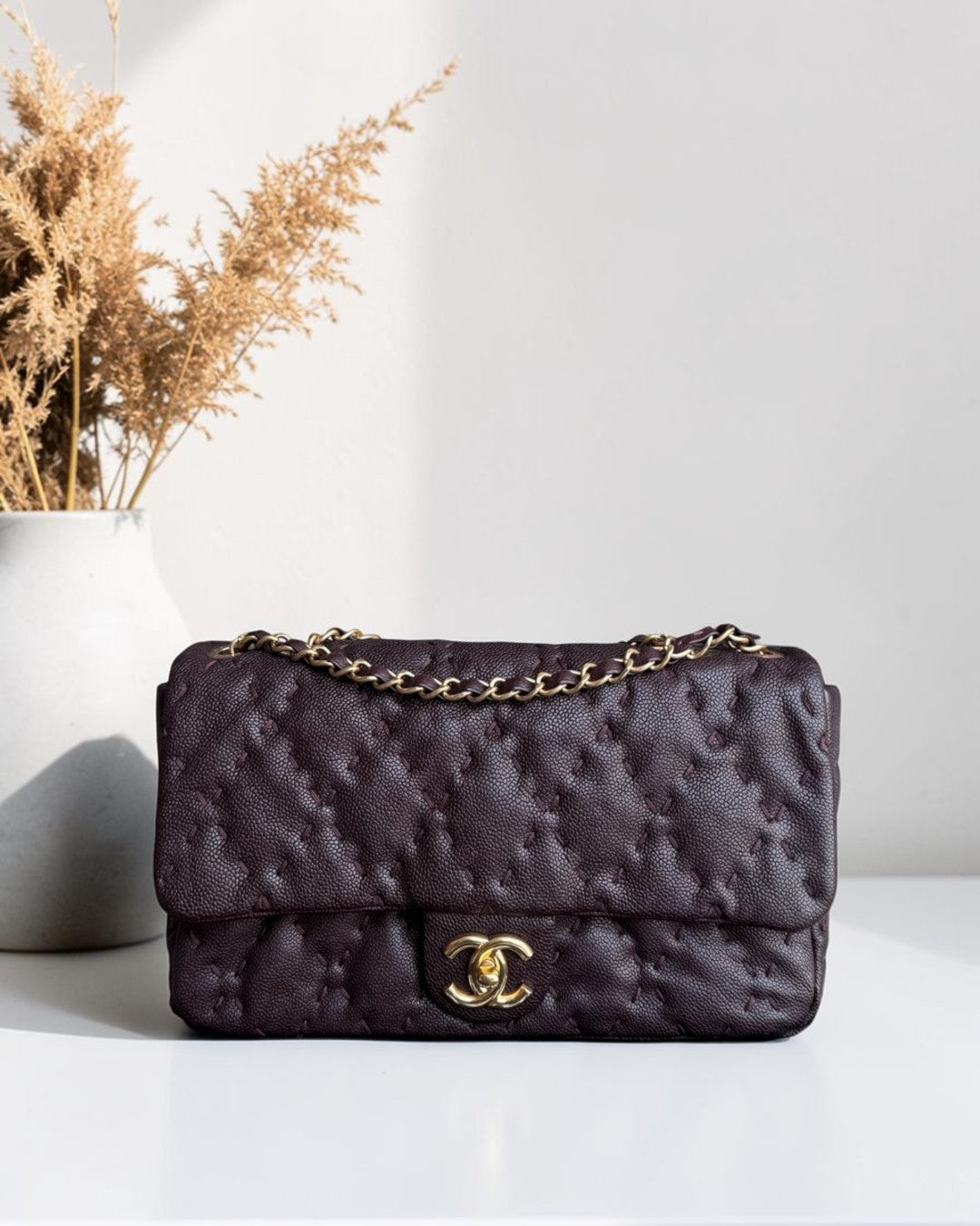 Chanel Seasonal Flap Wild Stitches - Caviar Quilted Grained Calfskin Dark Brown Gold Hardware Series 15