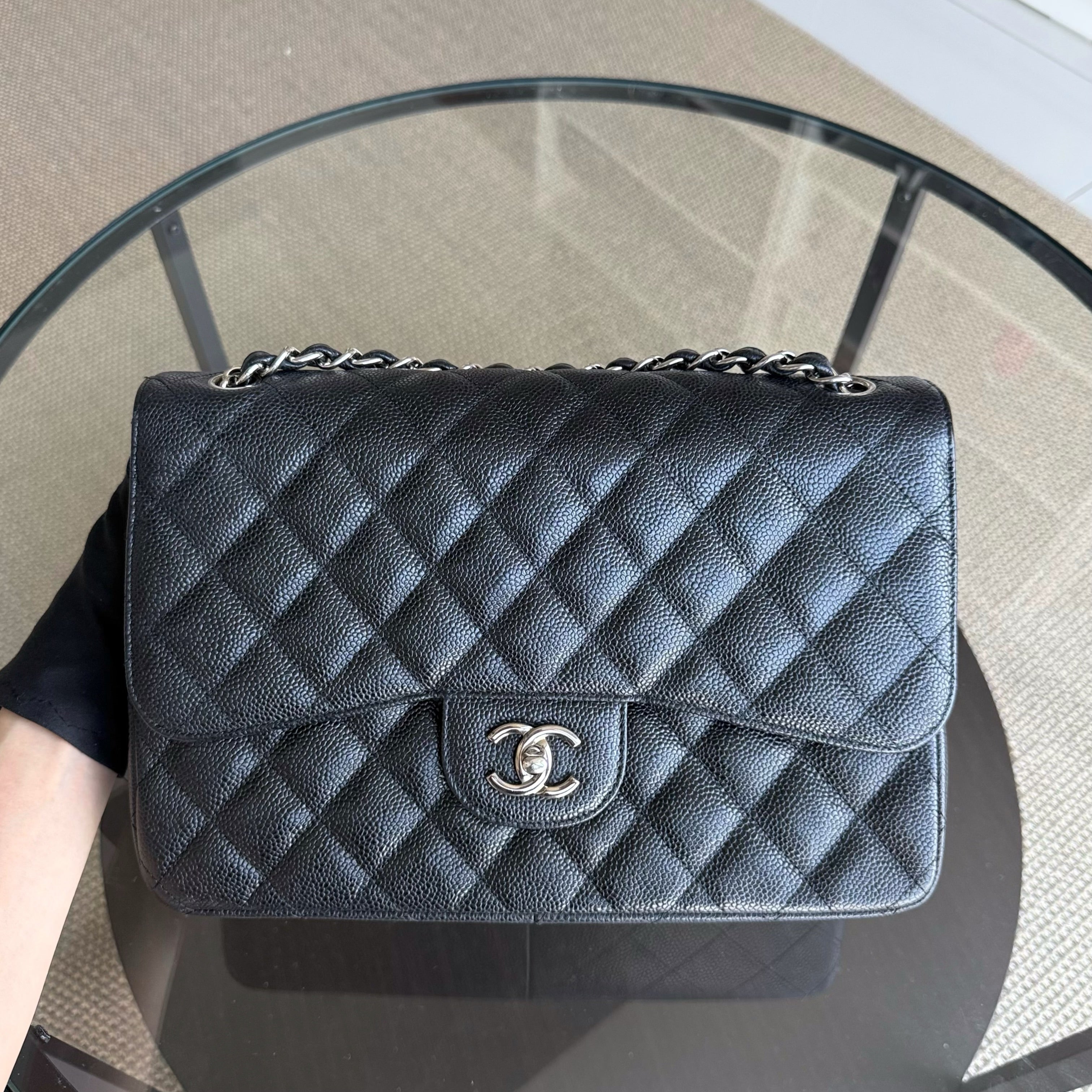 Chanel Classic Flap Jumbo - Caviar Quilted Grained Calfskin Black Silver Hardware Series 14