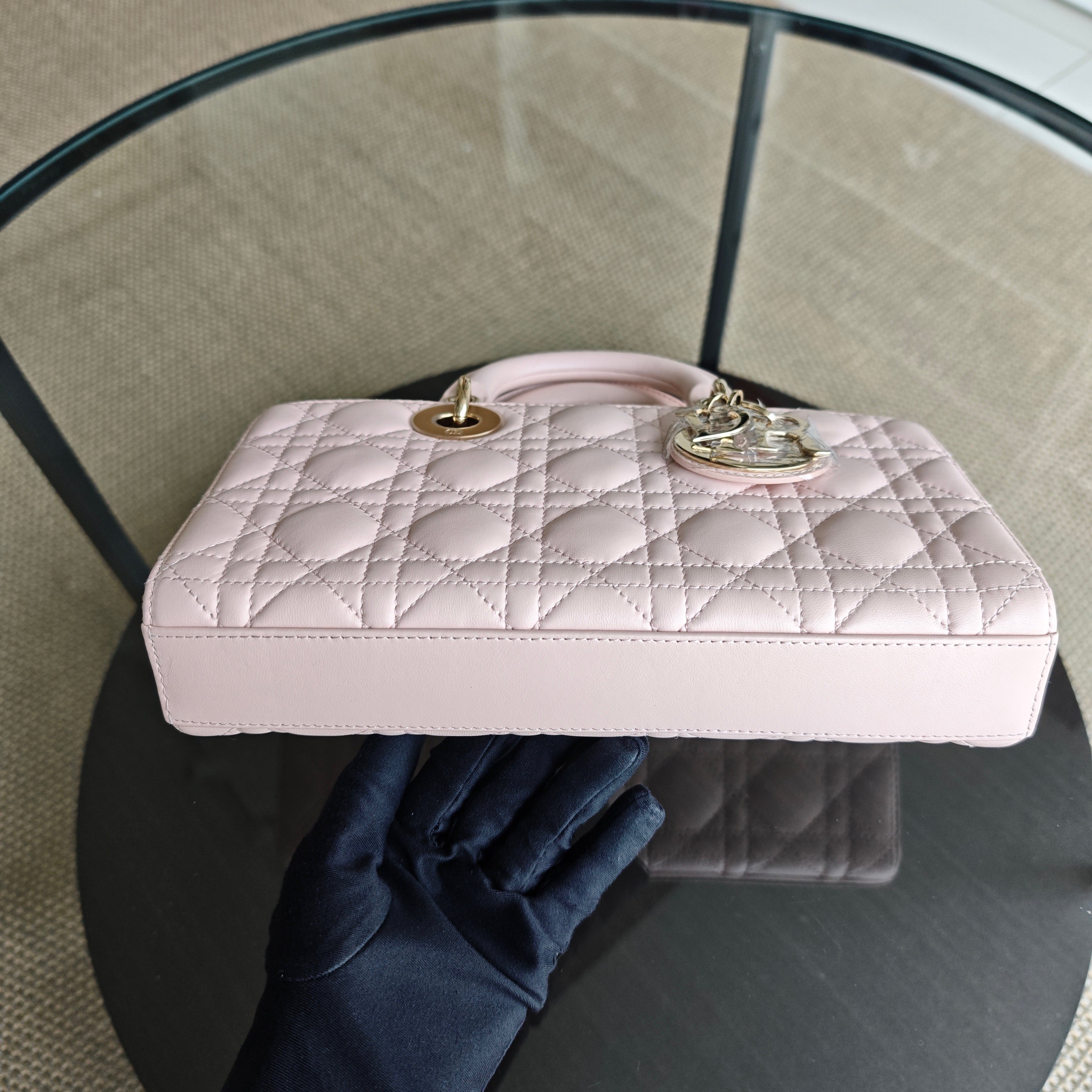 Dior D-Joy Medium - Cannage Lambskin Light Pink Gold Hardware