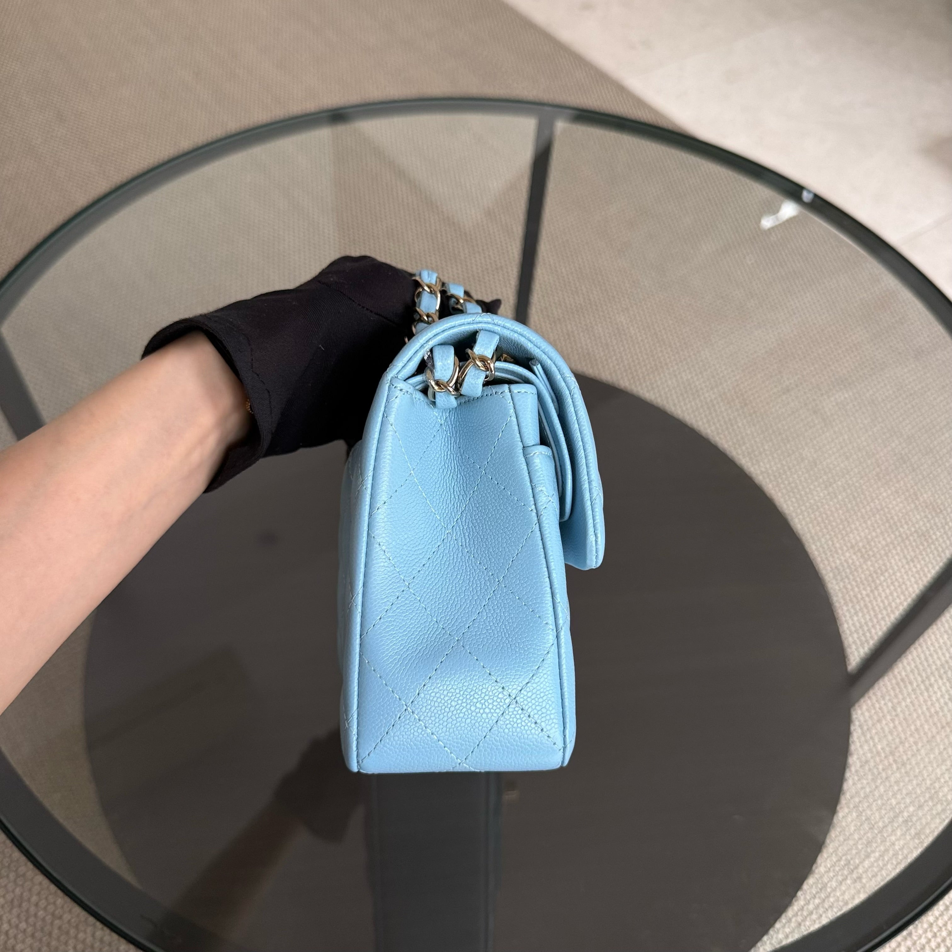 Chanel Classic Flap Small - Caviar 23CM Quilted Baby Blue Light Gold Hardware Microchip