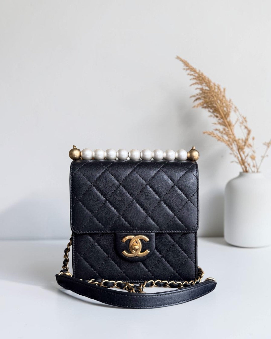 Chanel Mini Flap Chic Pearl Lambksin Black Bag Gold Hardware Series 28