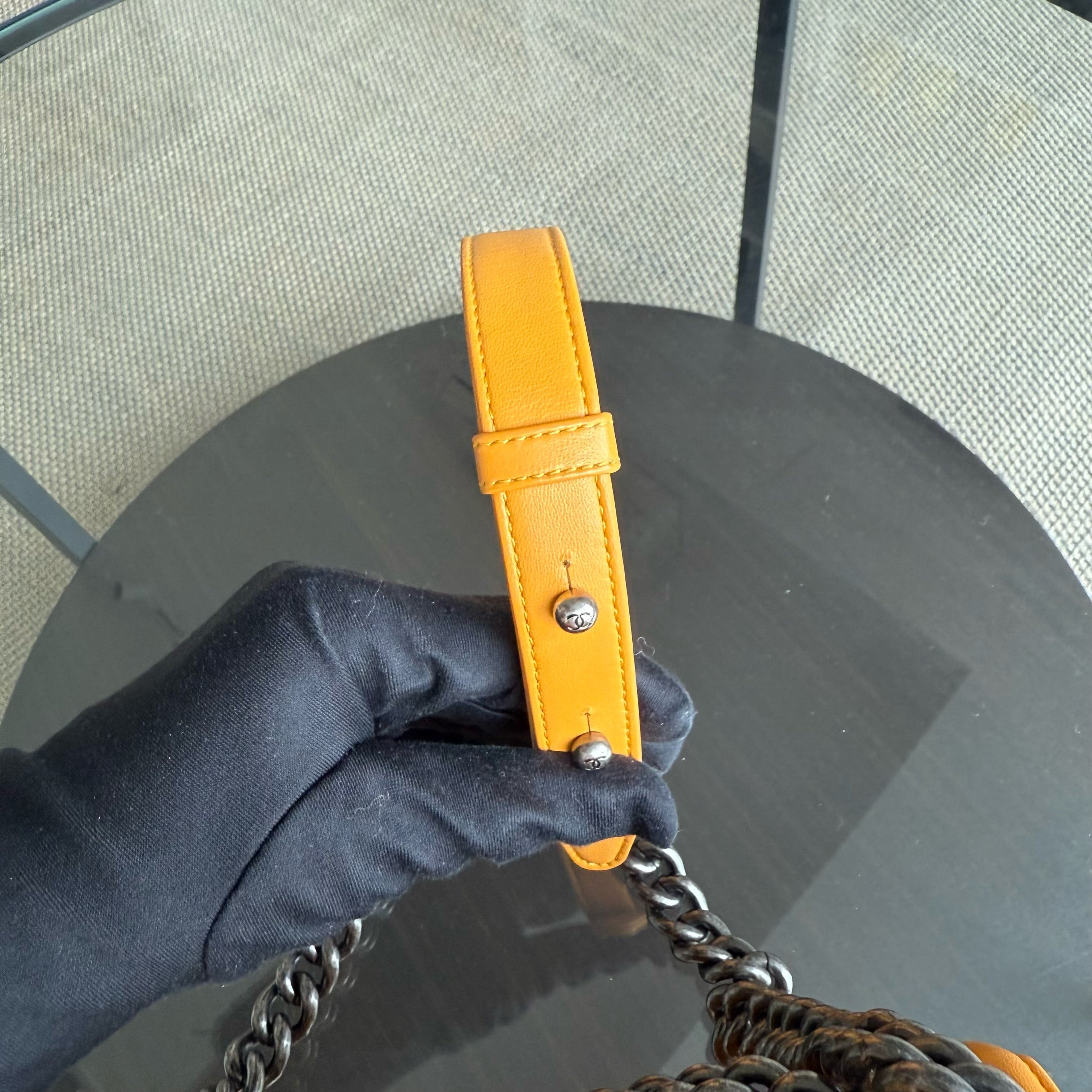 Chanel Boy Small - Small Stingray Yellow Mustard Ruthenium Silver Hardware Series 21