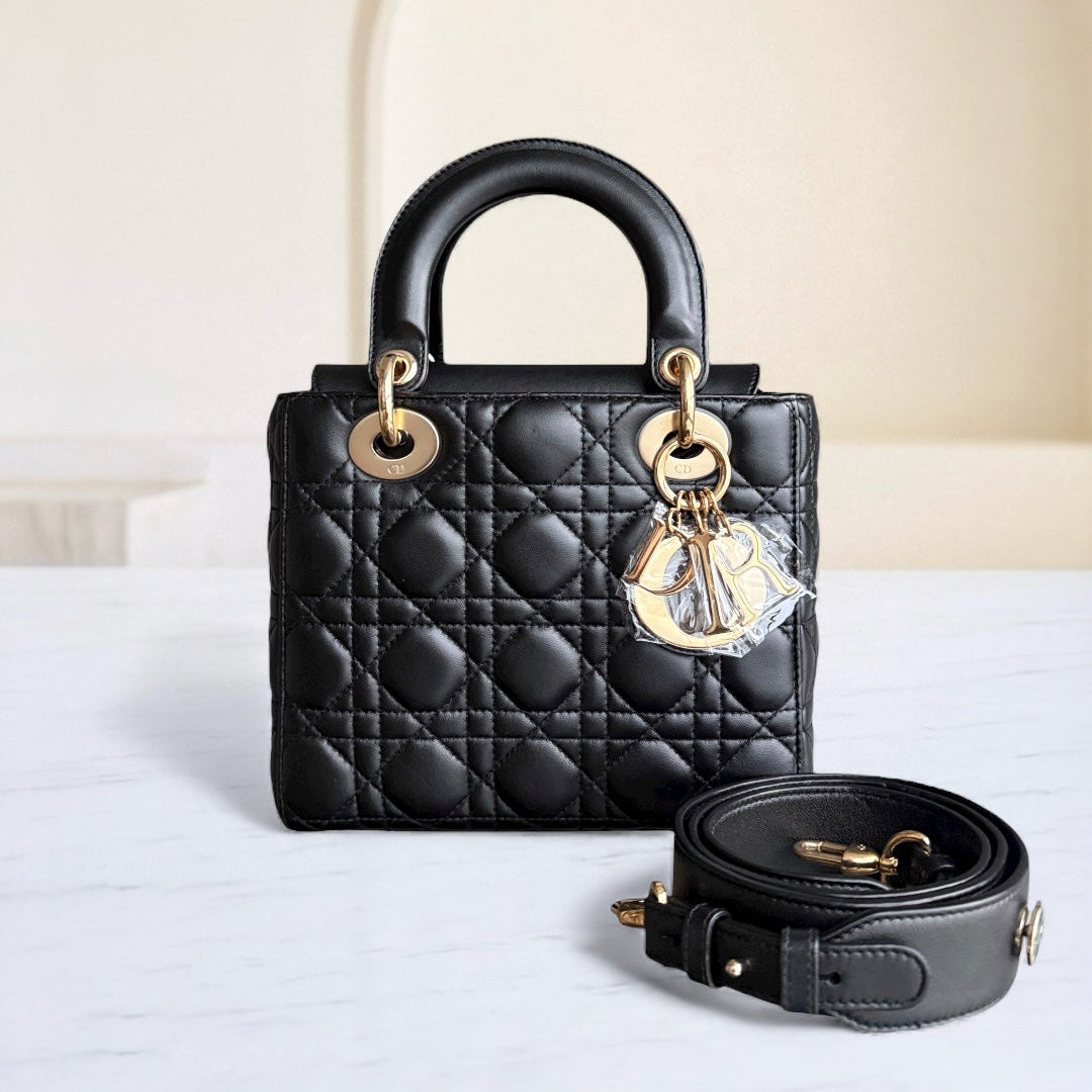 Dior Lady Small - Cannage Lambskin Black Gold Hardware