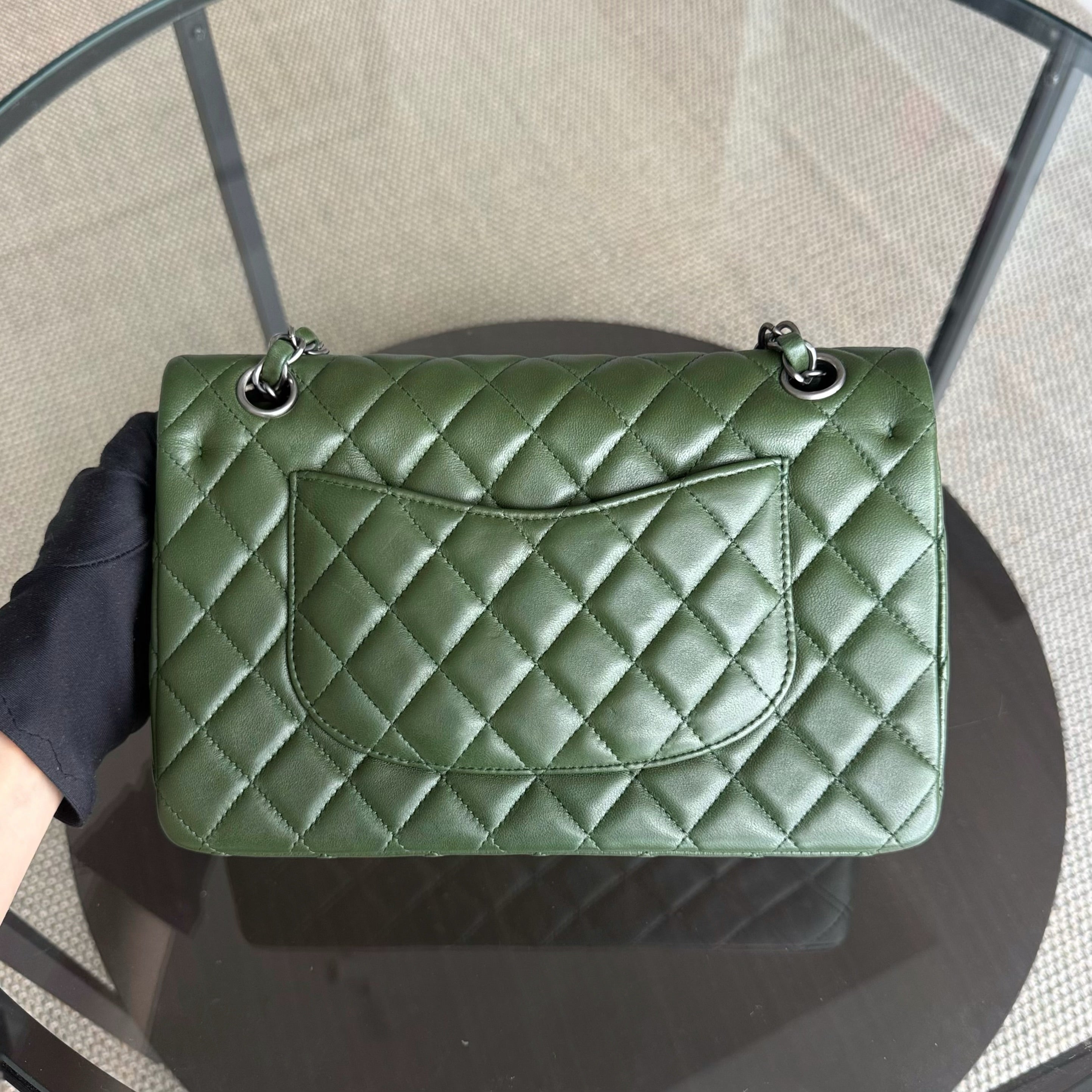Chanel Classic Flap Medium - 25CM Quilted Lambskin Dark Green Silver Hardware Series 12