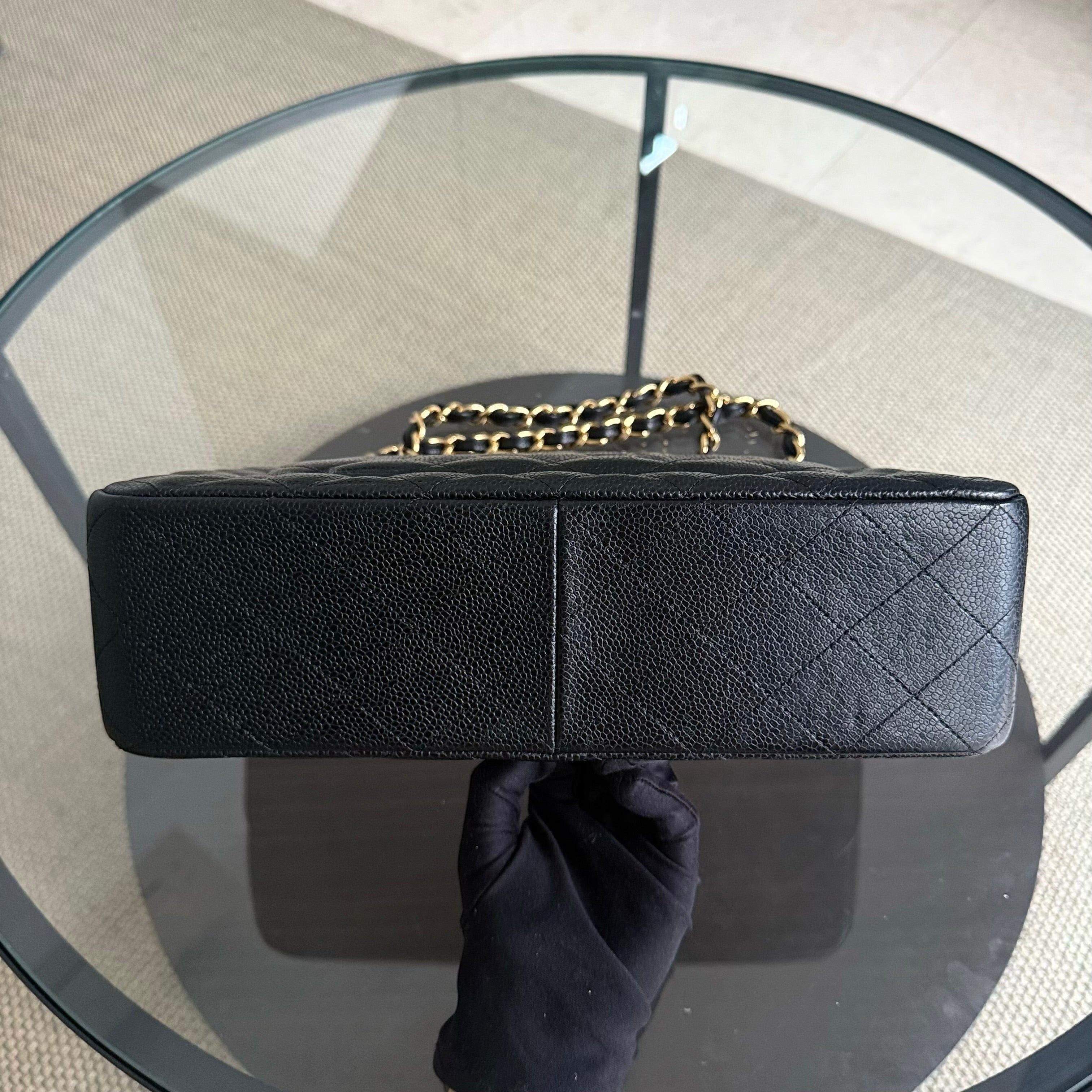 Chanel Classic Flap Jumbo - Caviar 30CM Single Flap Quilted Black Gold Hardware Series 13