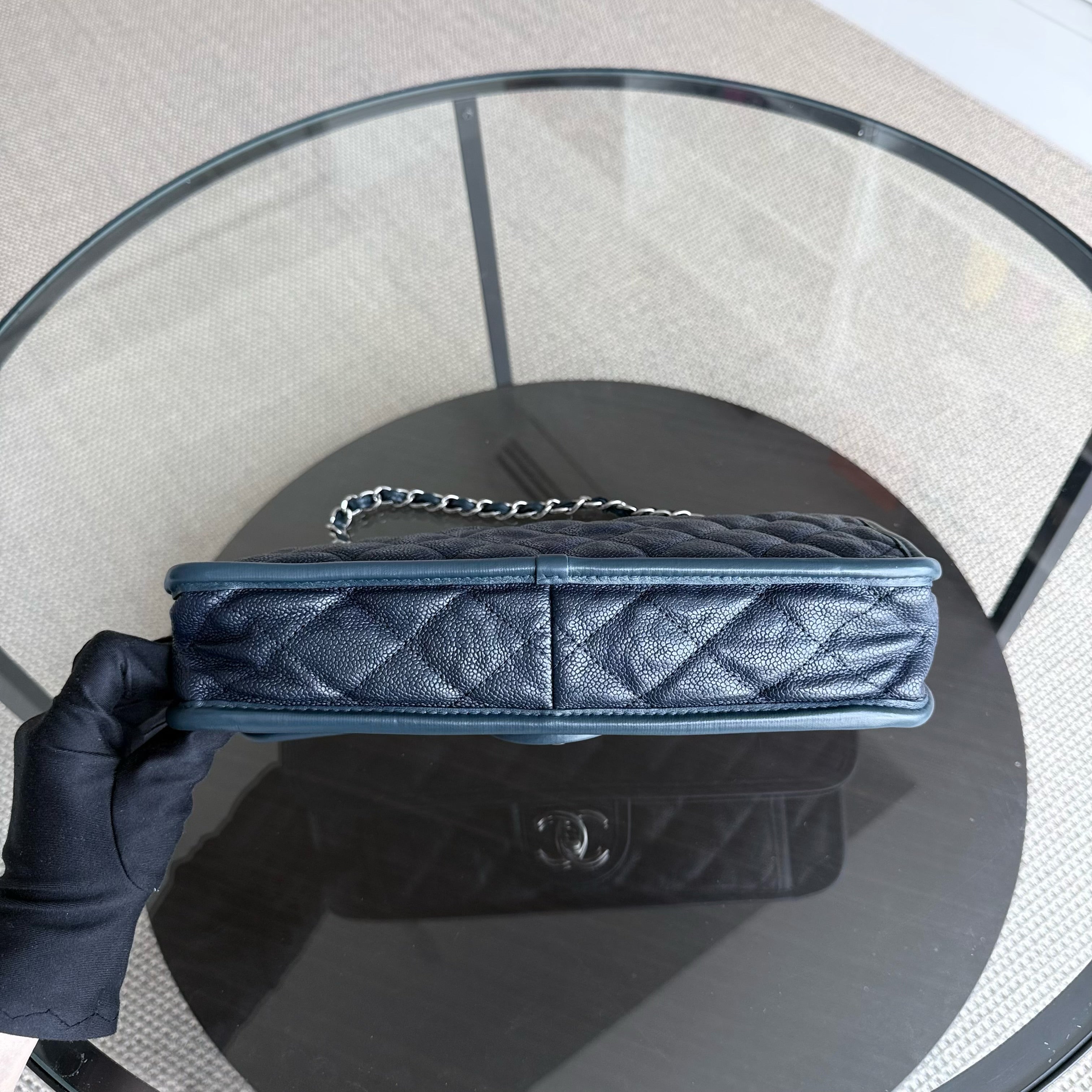 Chanel French Riviera - Caviar Quilted Grained Calfskin Dark Navy Blue Silver Hardware Series 15