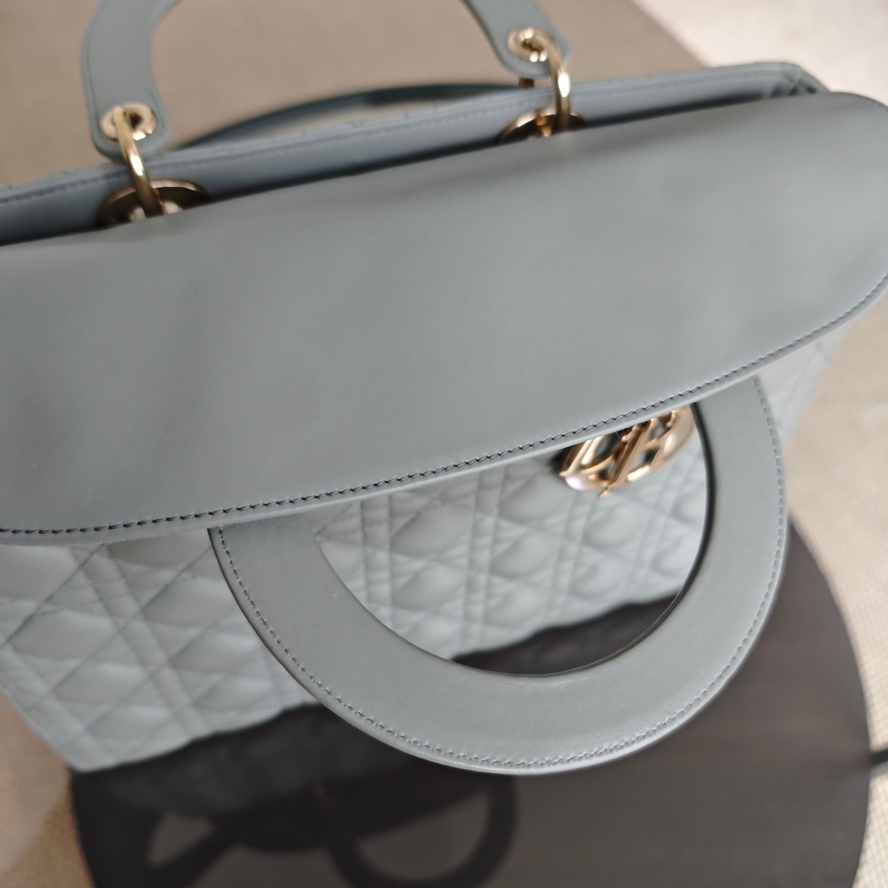 Dior Lady Large Flap - Canange Lambskin Haze Blue Gray Gold Hardware
