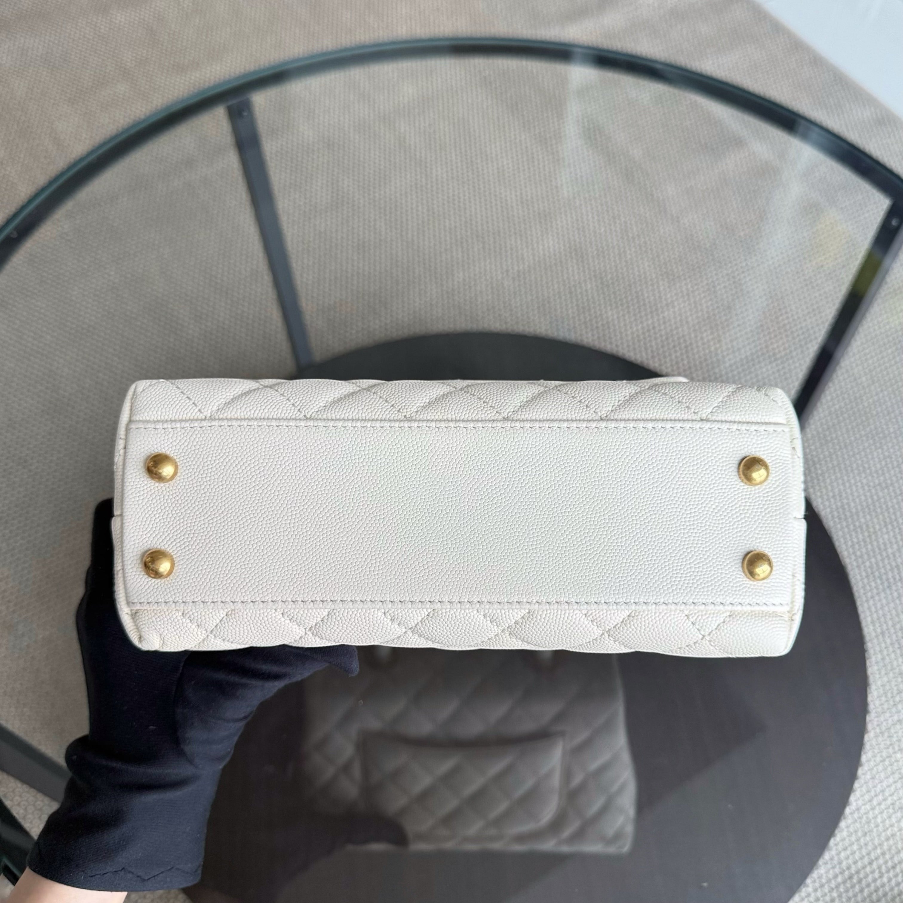 Chanel Coco Handle Small - Caviar Quilted White Gold Hardward 23