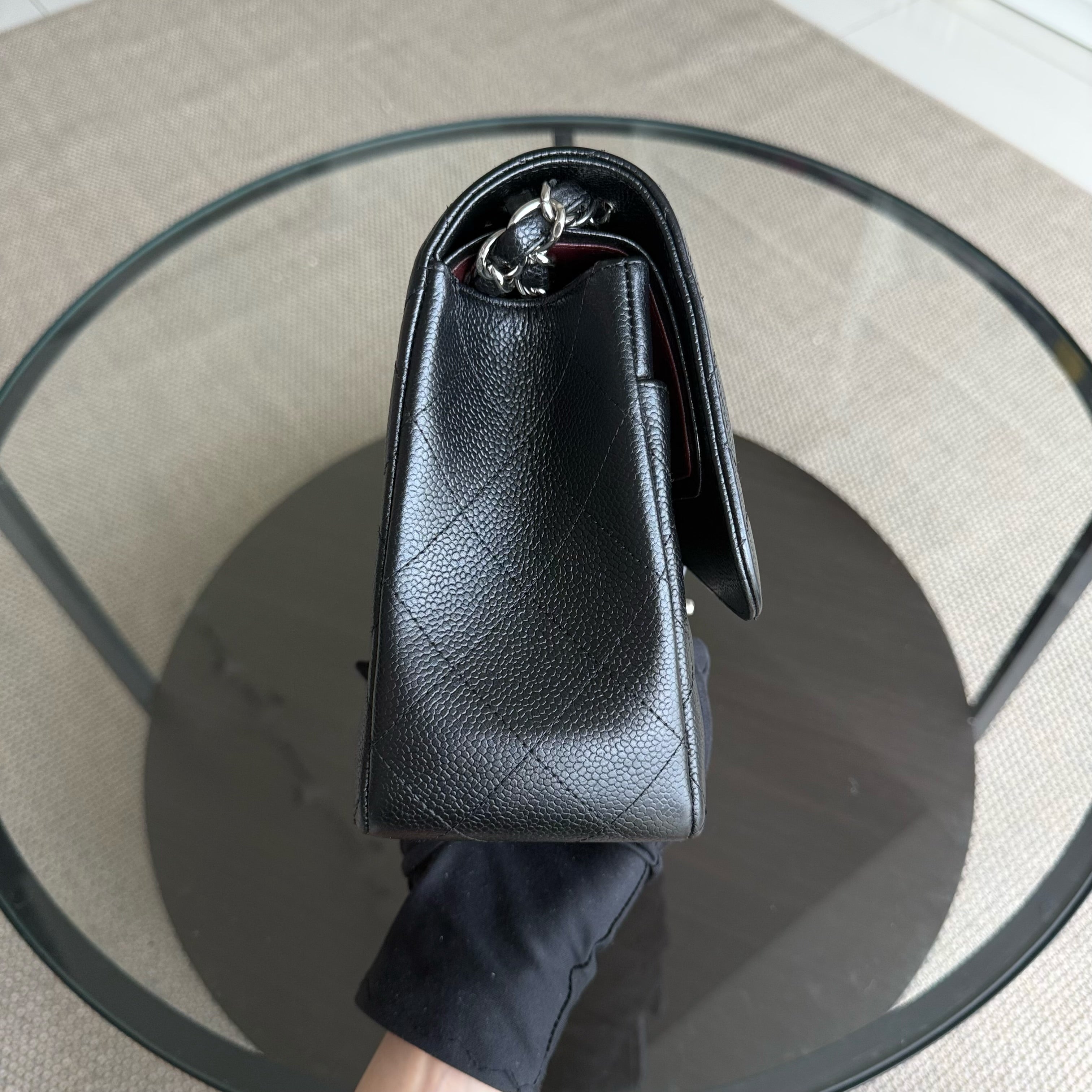 Chanel Classic Flap Jumbo - Caviar 30CM Double Flap Quilted Black Silver Hardware Series 15