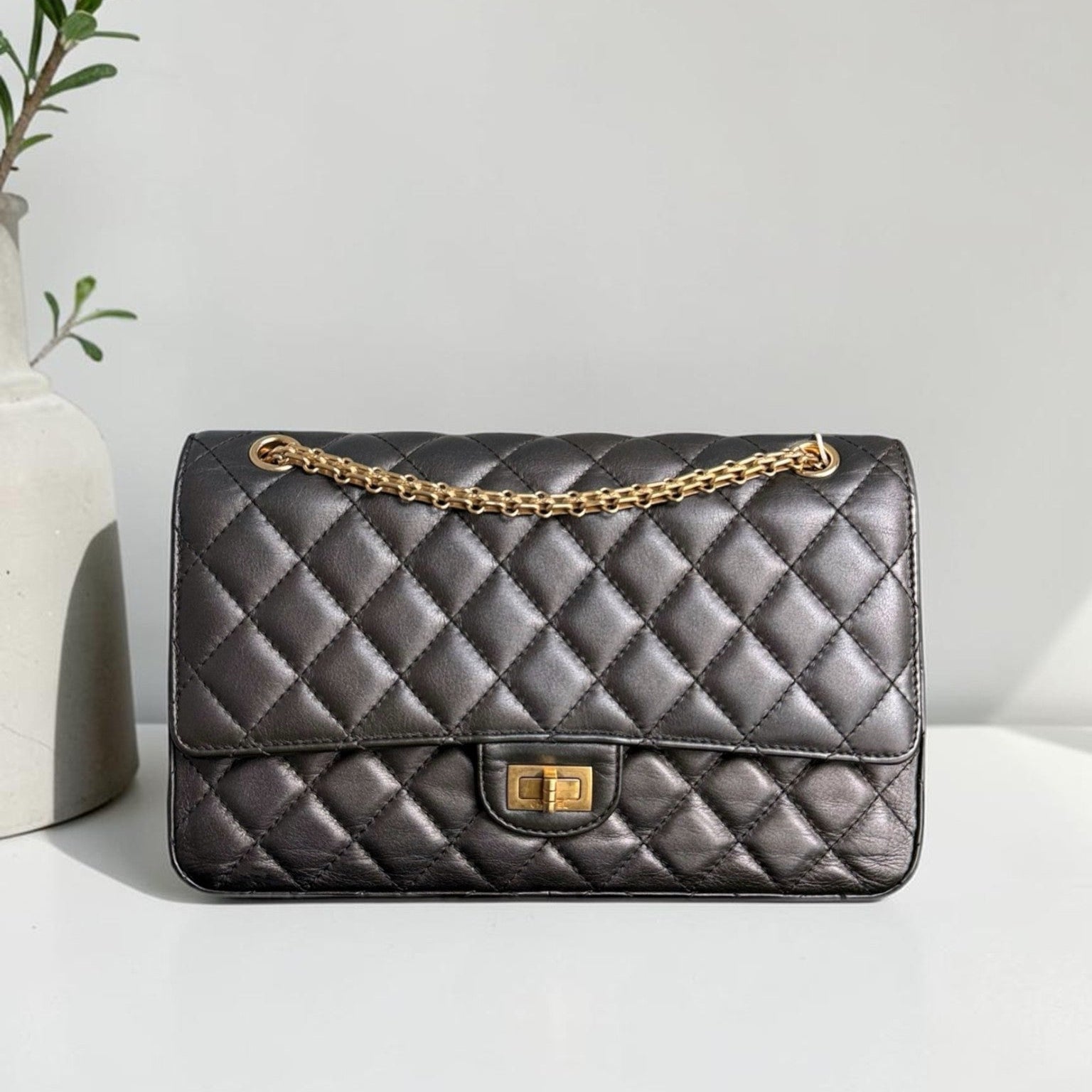 Chanel 2.55 Reissue 226 - Quilted Aged Calfskin Dark Grey Bronze Gold Hardware