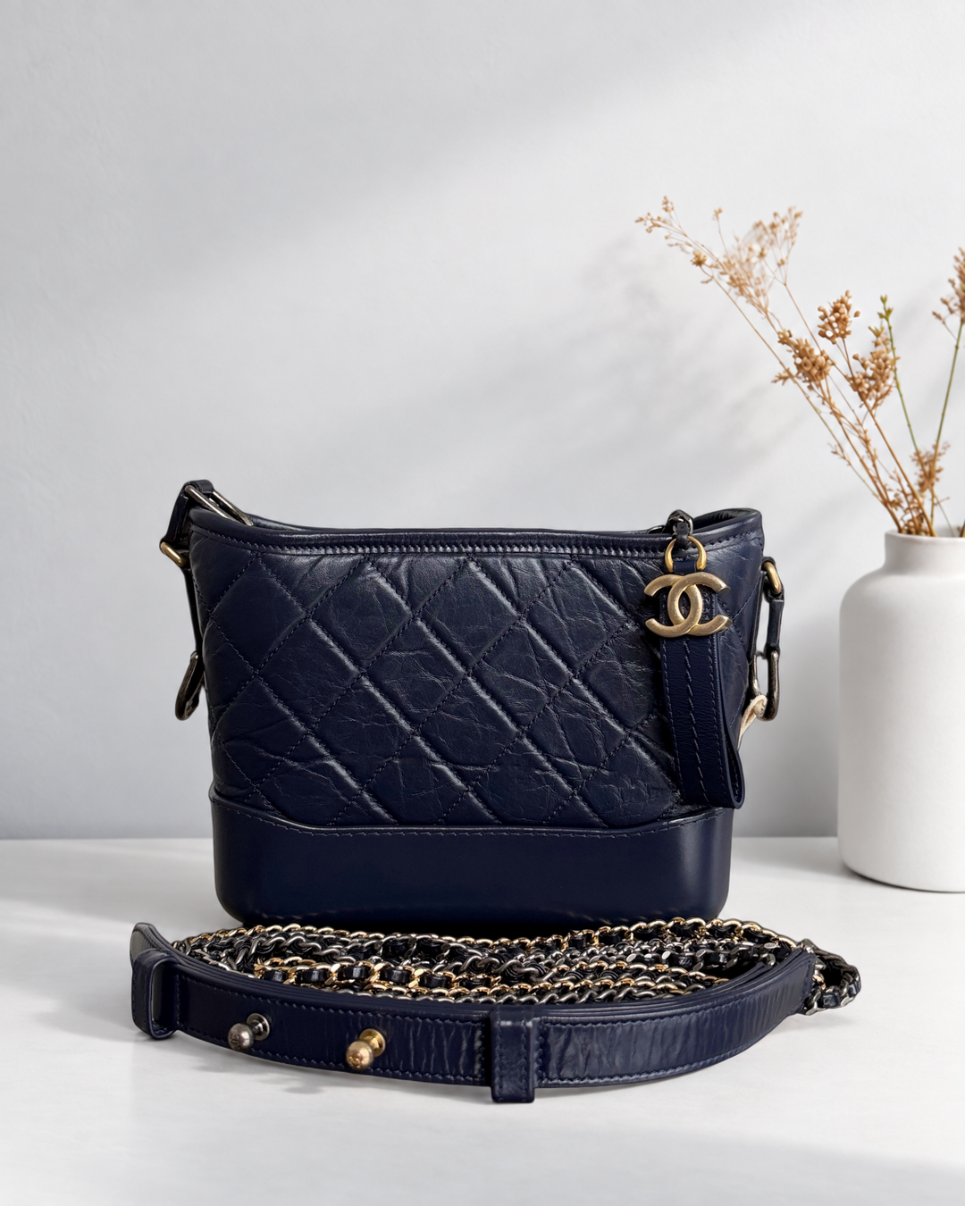 Chanel Gabrielle Small - Aged Calfskin Dark Blue Mixed Gold Hardware Series 26