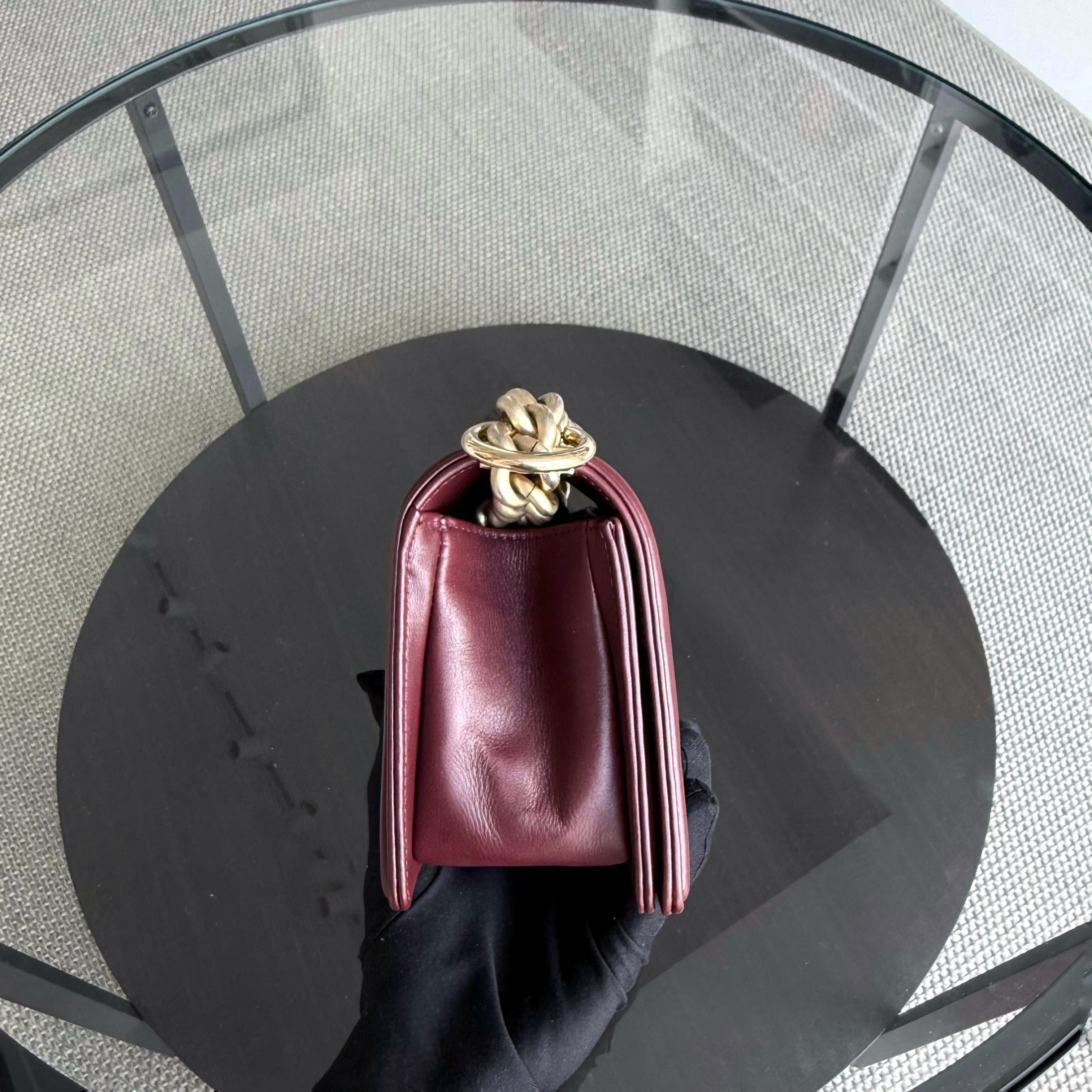 Boy Small 20CM Chevron Tri-skin Calfskin Burgundy GHW No 22