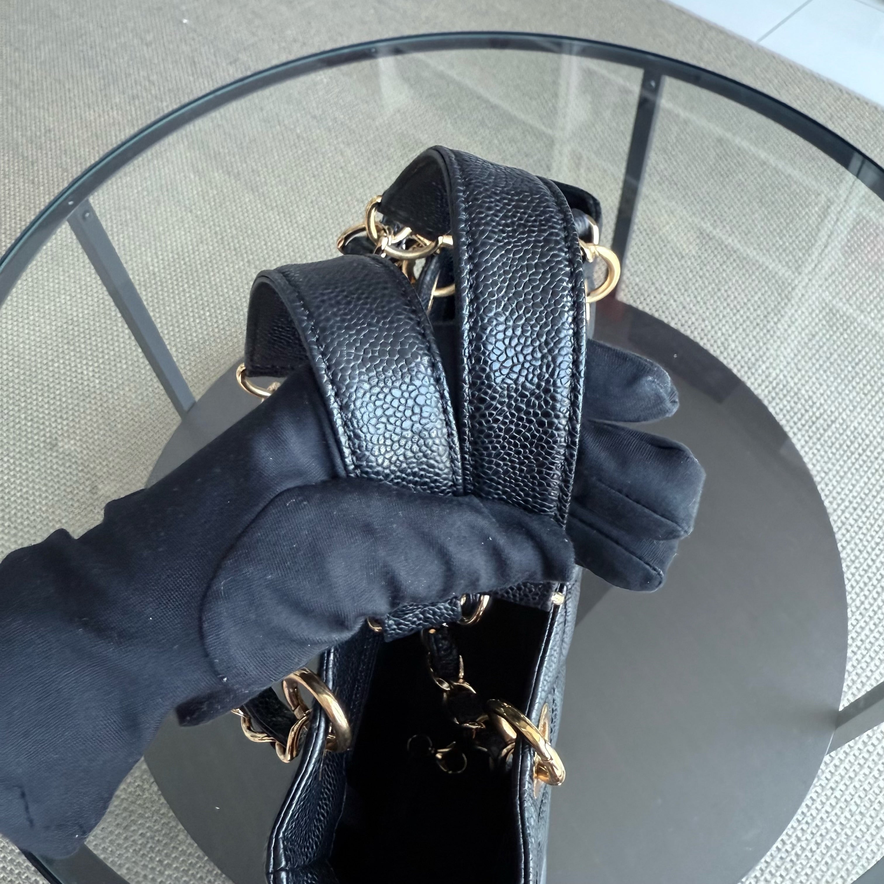Chanel PST Petite Shopping Tote - Caviar Quilted Grained Calfskin Black Gold Hardware Series 14